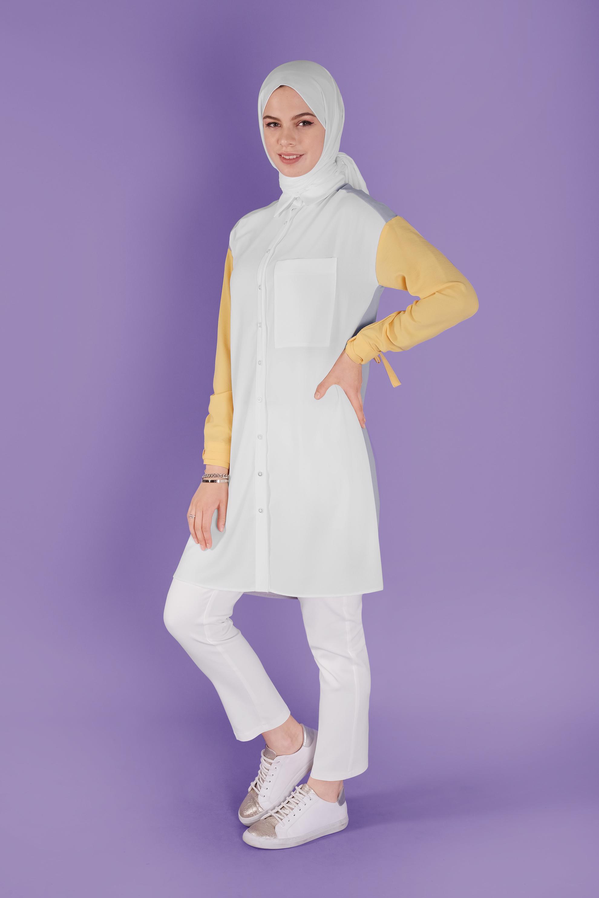 Tesettür giyim GRİ 3 RENK KOMBİNLİ AEROBİN TUNİK 41542