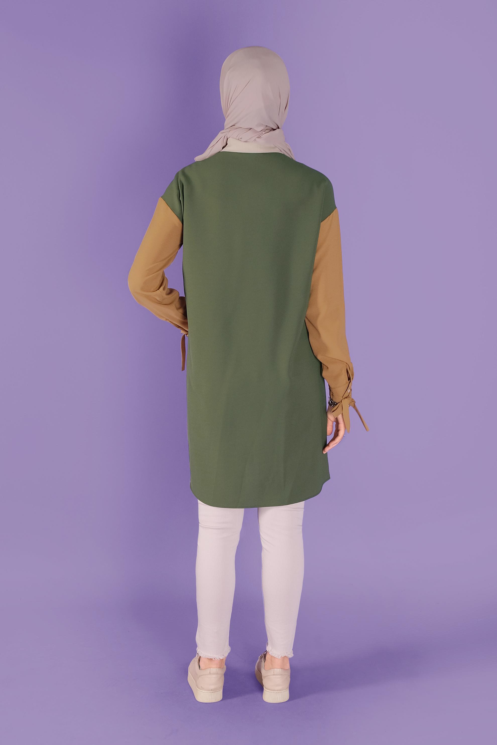 Tesettür giyim HAKİ 3 RENK KOMBİNLİ AEROBİN TUNİK 41542