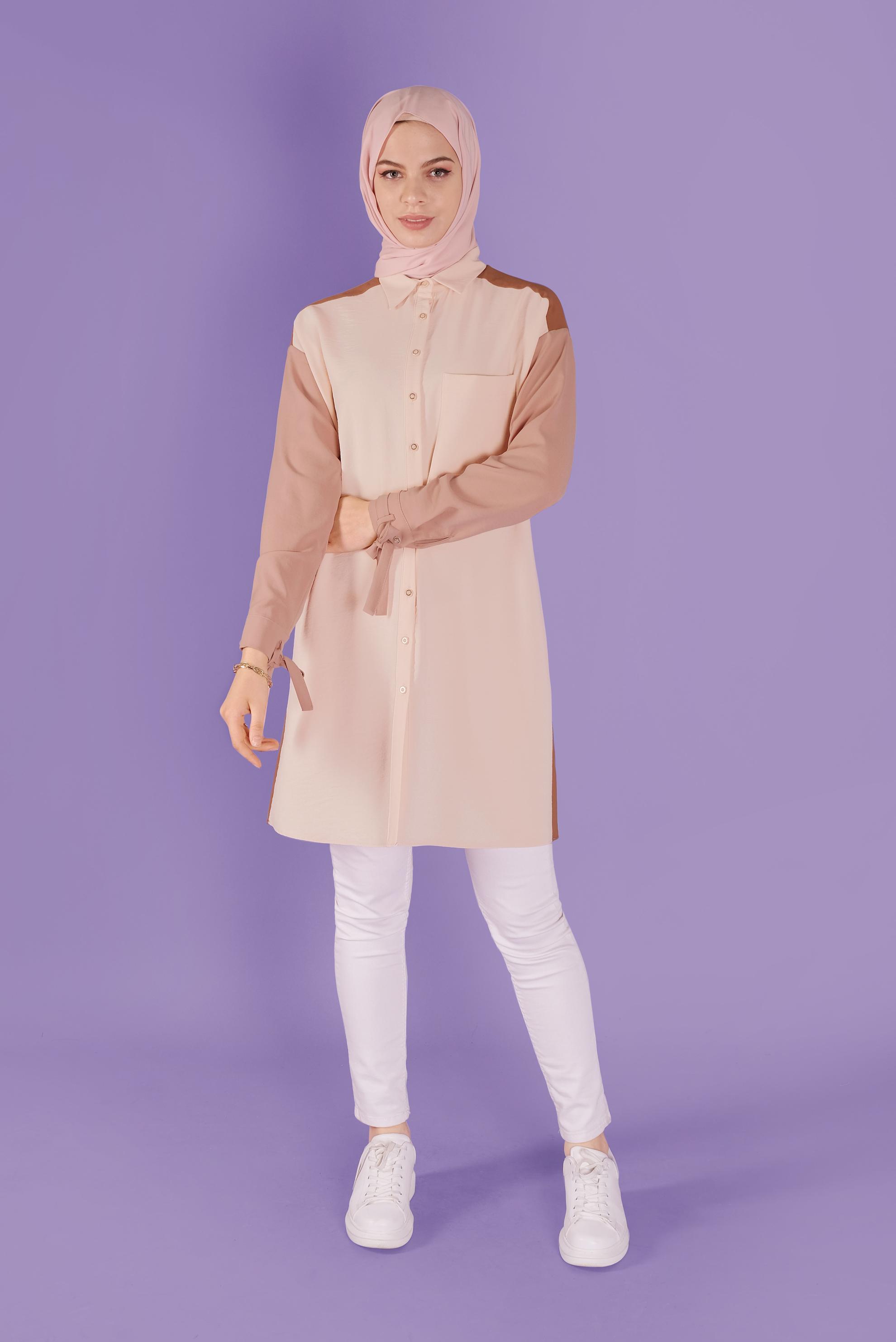 Tesettür giyim TURUNCU 3 RENK KOMBİNLİ AEROBİN TUNİK 41542