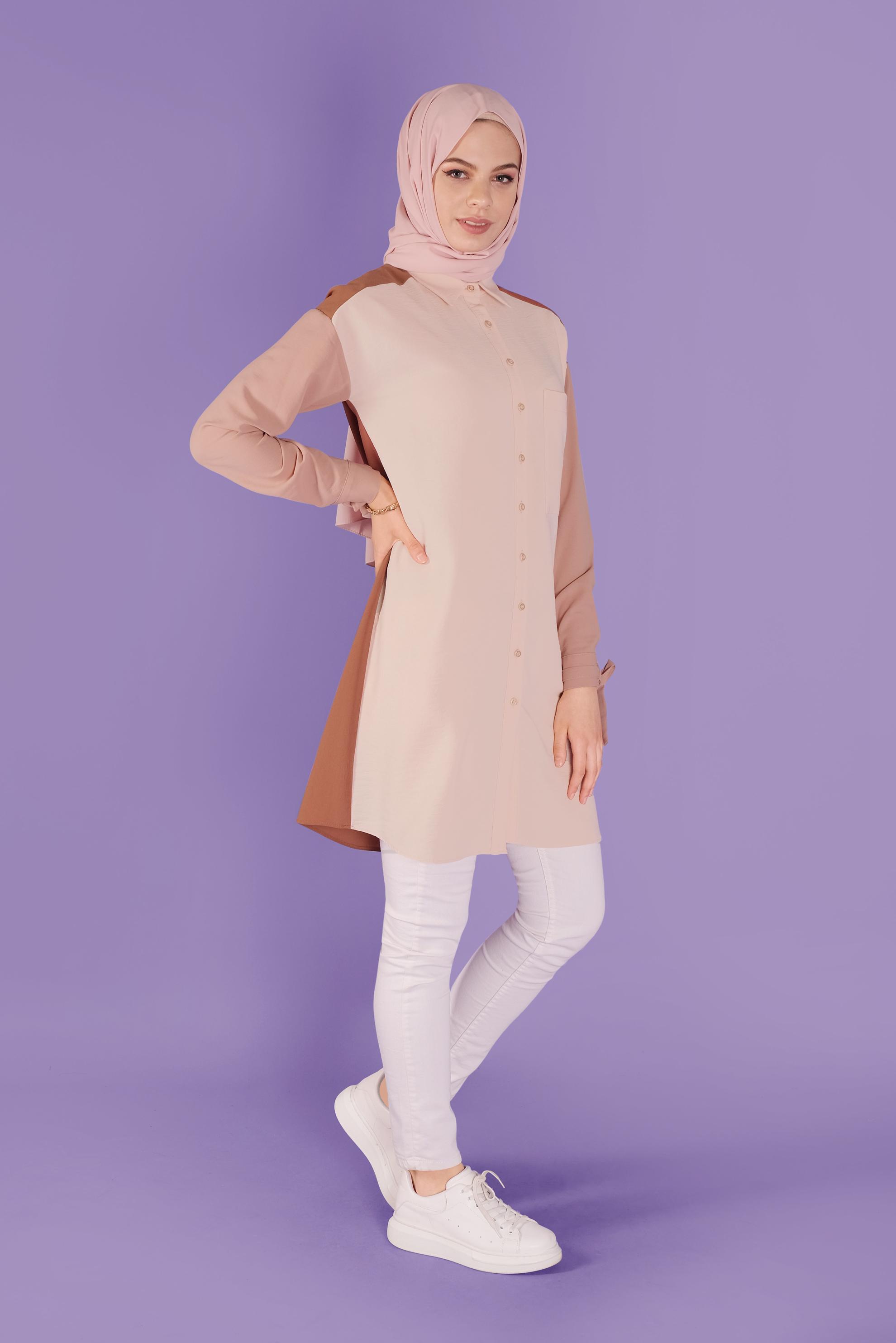 Tesettür giyim TURUNCU 3 RENK KOMBİNLİ AEROBİN TUNİK 41542