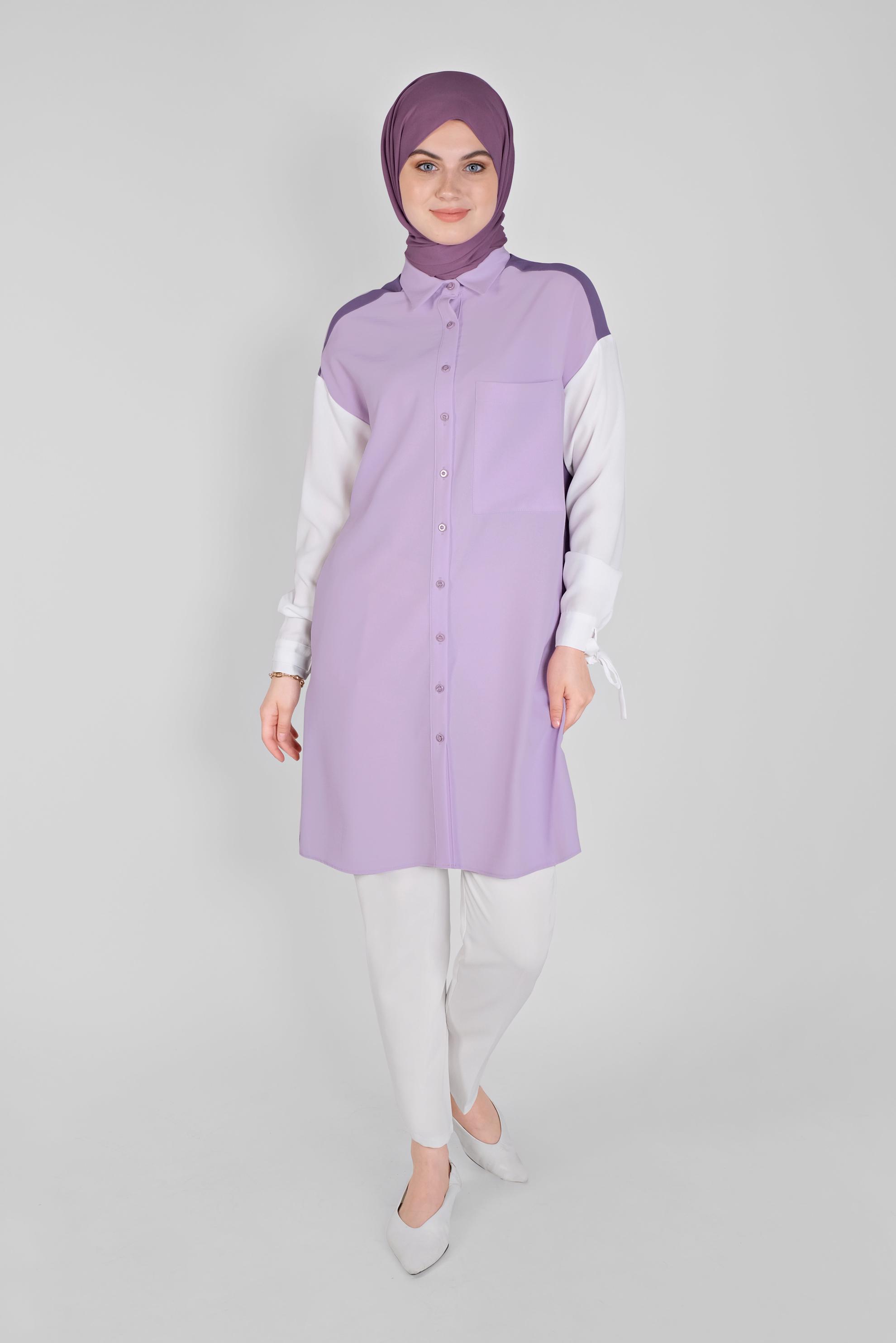 Tesettür giyim MOR 3 RENK KOMBİNLİ AEROBİN TUNİK 41542