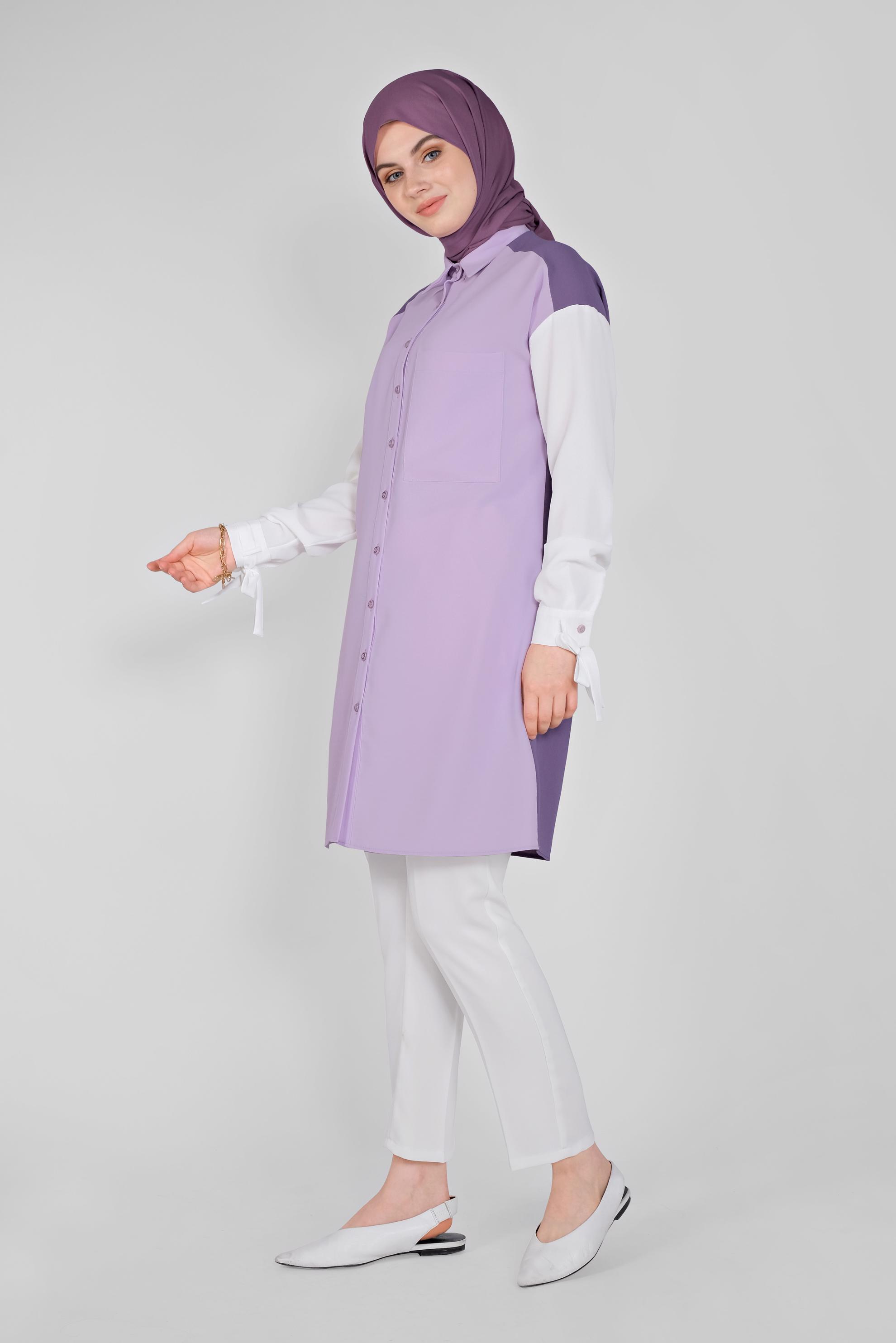 Tesettür giyim MOR 3 RENK KOMBİNLİ AEROBİN TUNİK 41542
