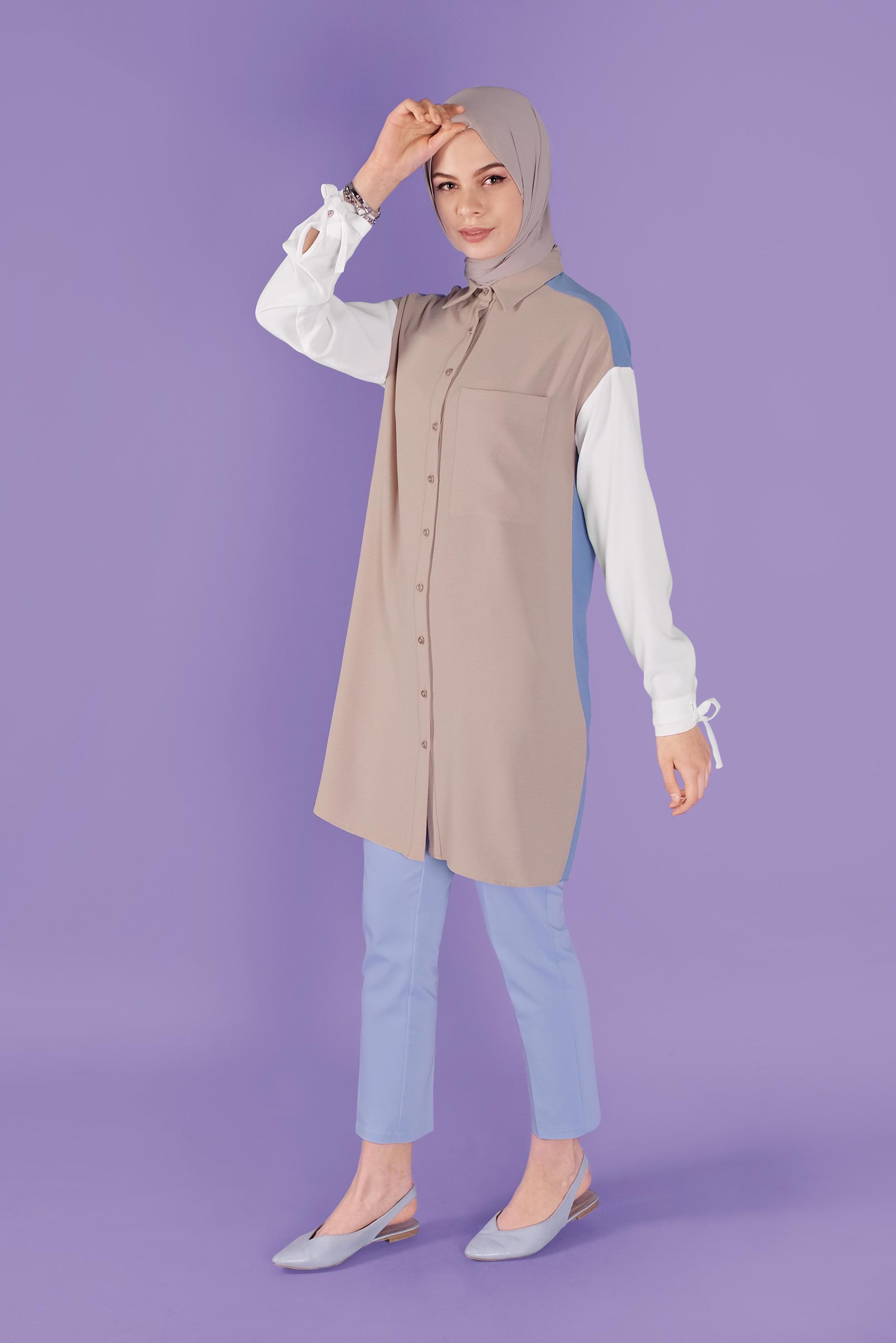 Tesettür giyim MAVİ 3 RENK KOMBİNLİ AEROBİN TUNİK 41542