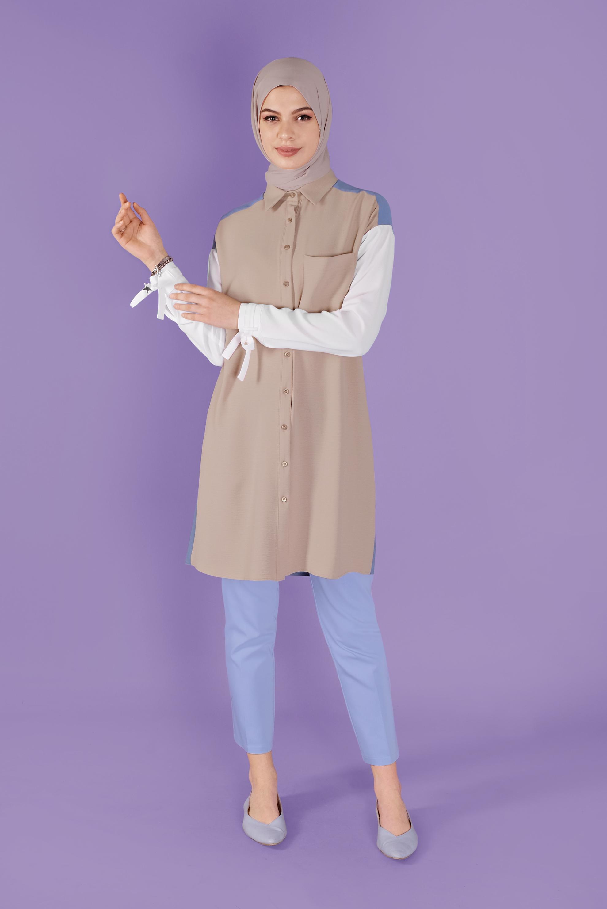 Tesettür giyim MAVİ 3 RENK KOMBİNLİ AEROBİN TUNİK 41542