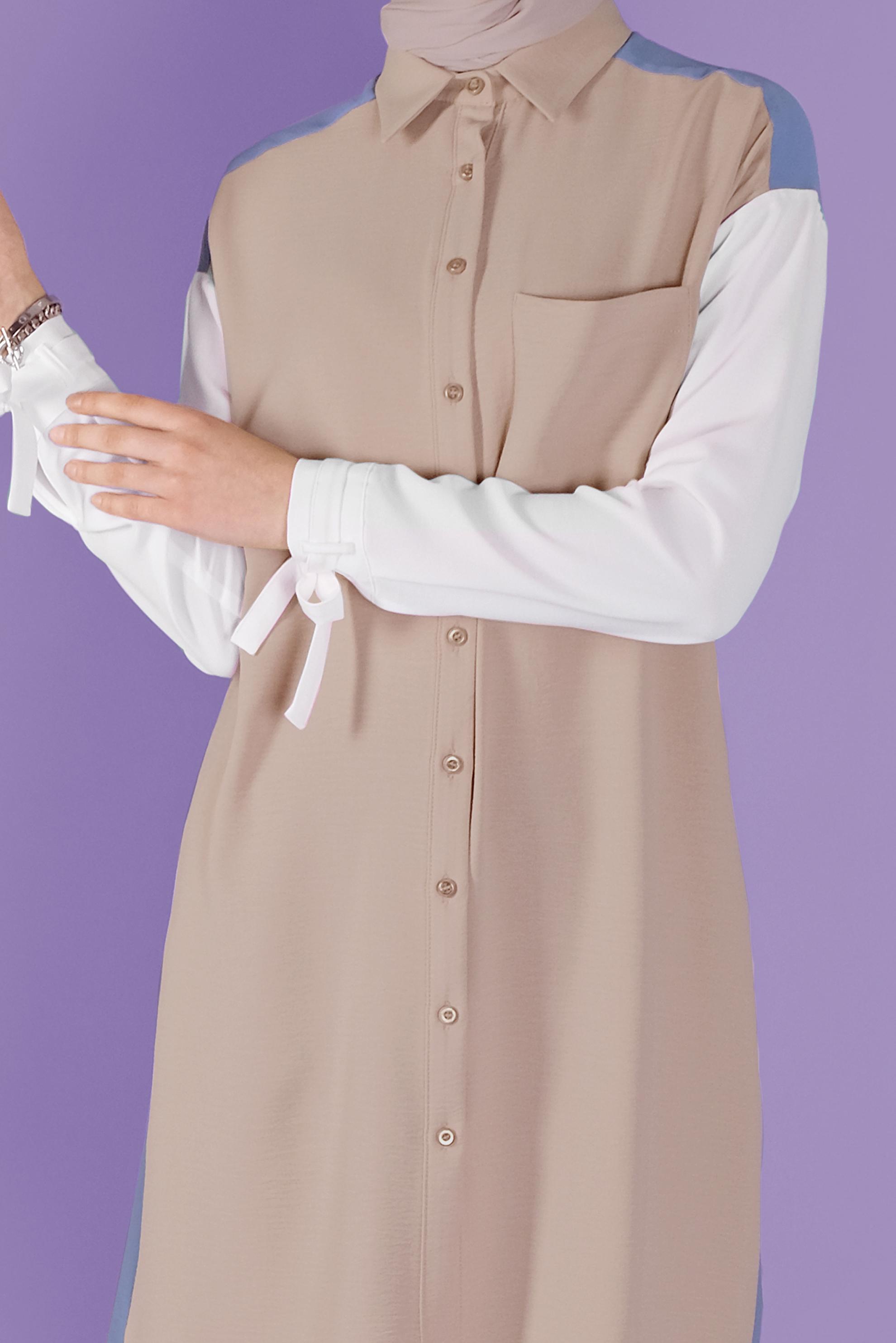 Tesettür giyim MAVİ 3 RENK KOMBİNLİ AEROBİN TUNİK 41542