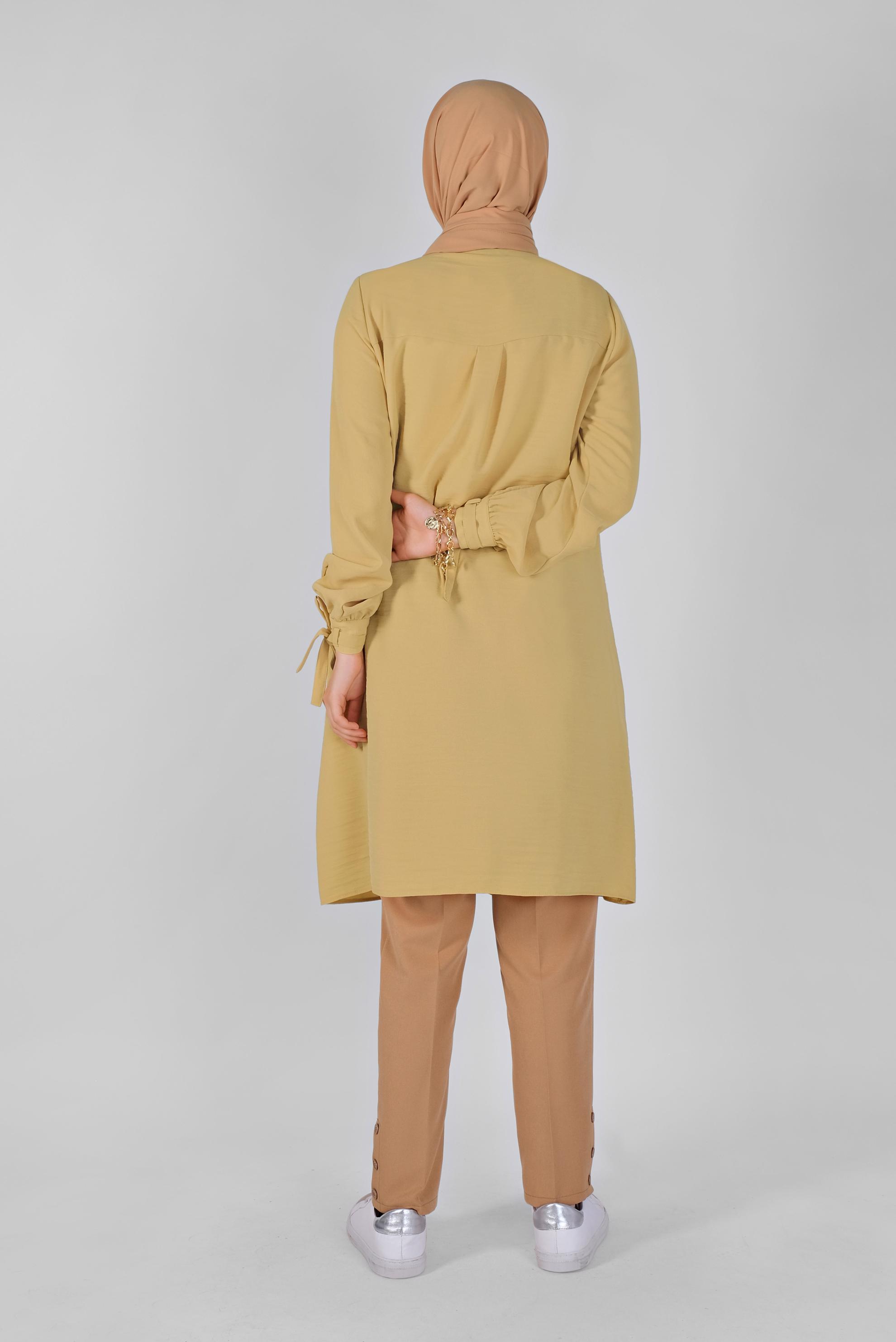Tesettür giyim SARI MANŞETLERİ BAĞLAMA DETAYLI TUNİK 41544 