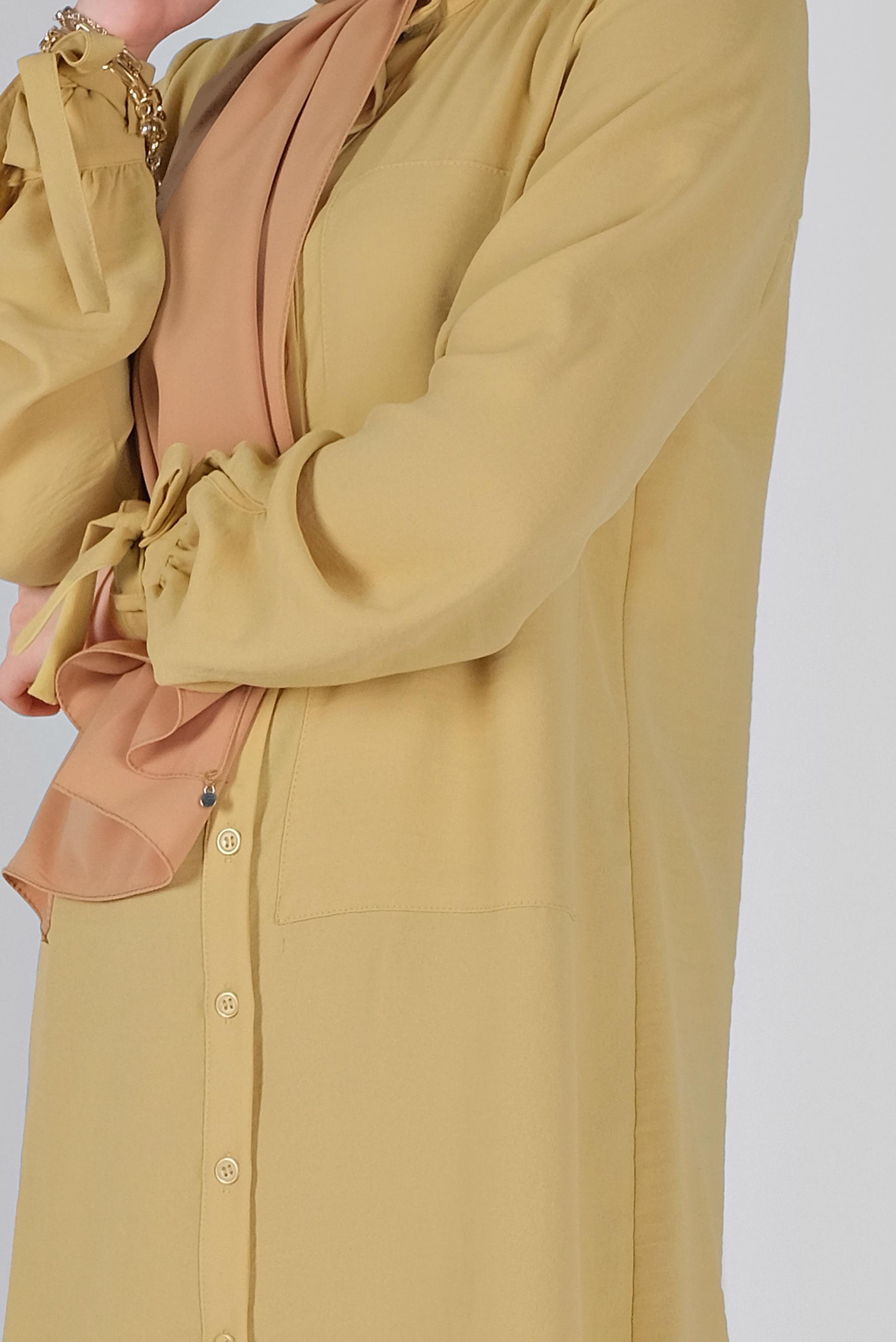 Tesettür giyim SARI MANŞETLERİ BAĞLAMA DETAYLI TUNİK 41544 