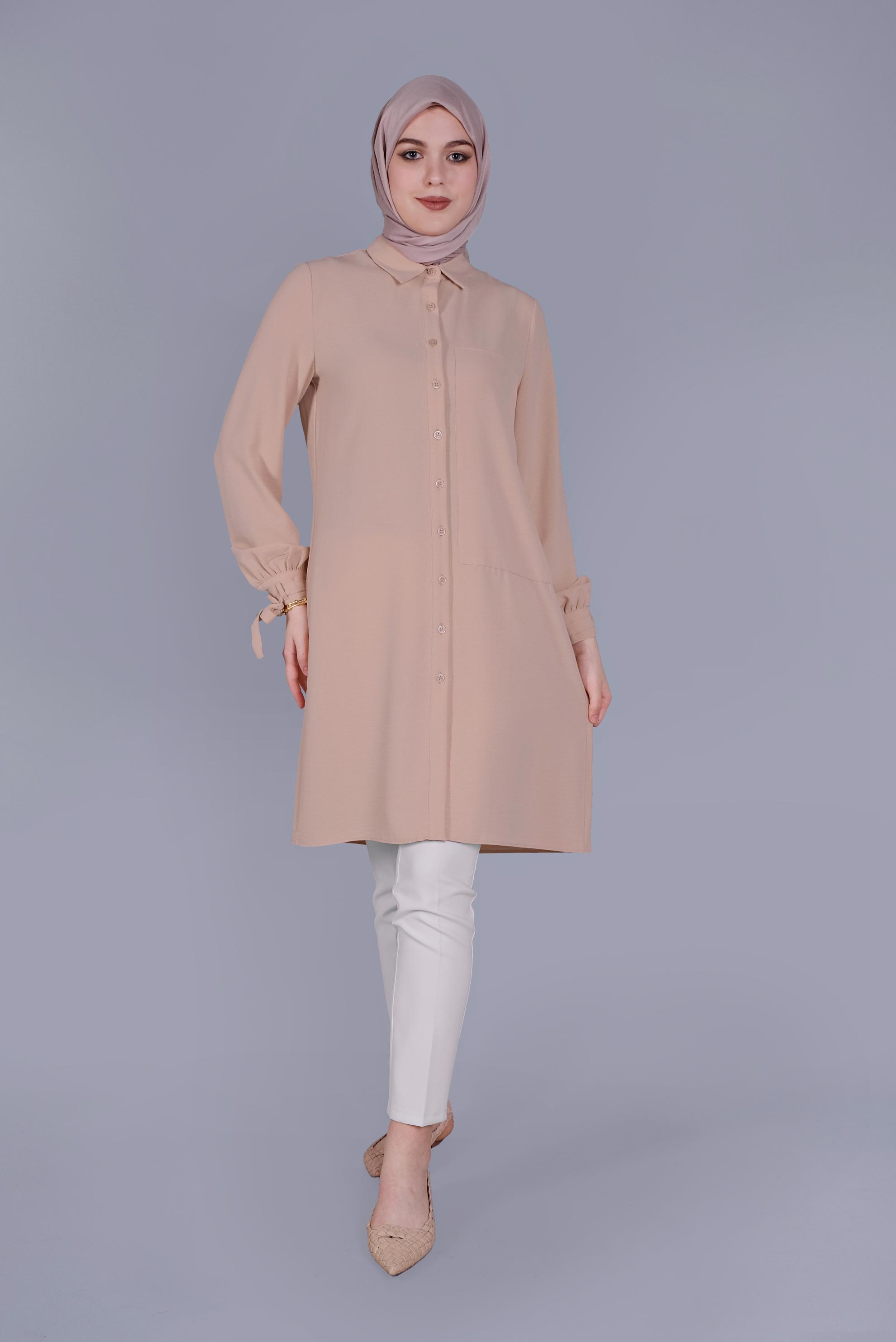 Tesettür giyim PUDRA MANŞETLERİ BAĞLAMA DETAYLI TUNİK 41544 