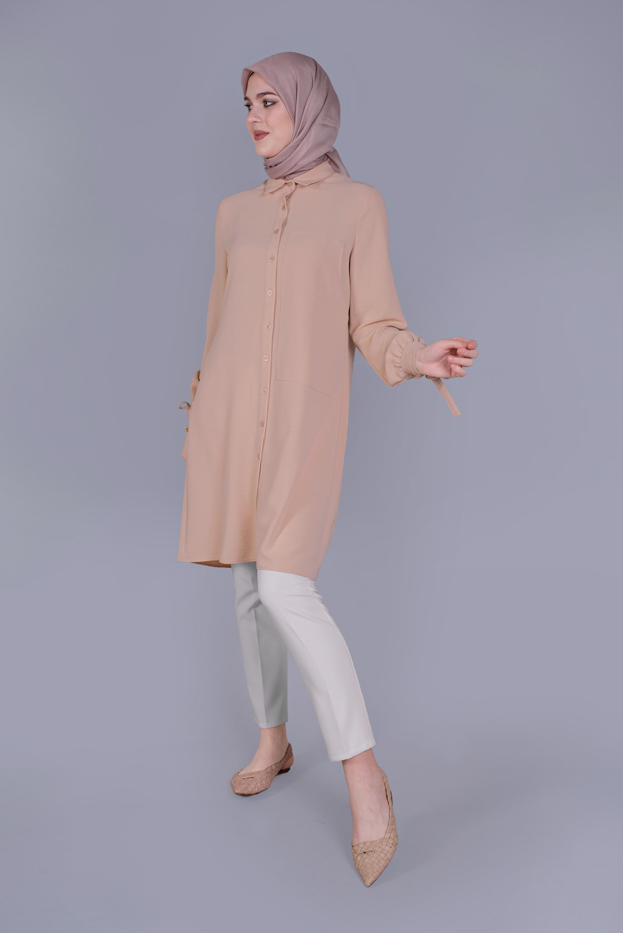 Tesettür giyim PUDRA MANŞETLERİ BAĞLAMA DETAYLI TUNİK 41544 