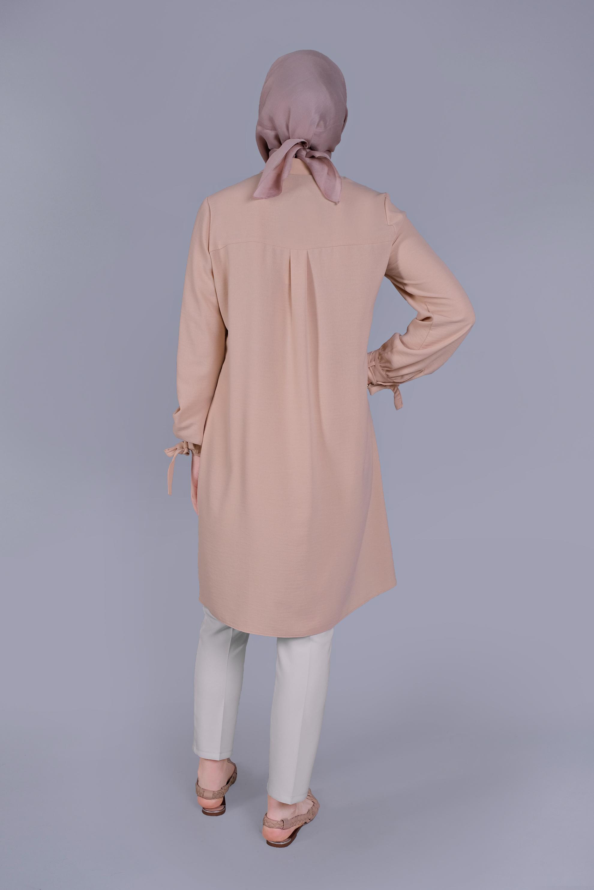 Tesettür giyim PUDRA MANŞETLERİ BAĞLAMA DETAYLI TUNİK 41544 