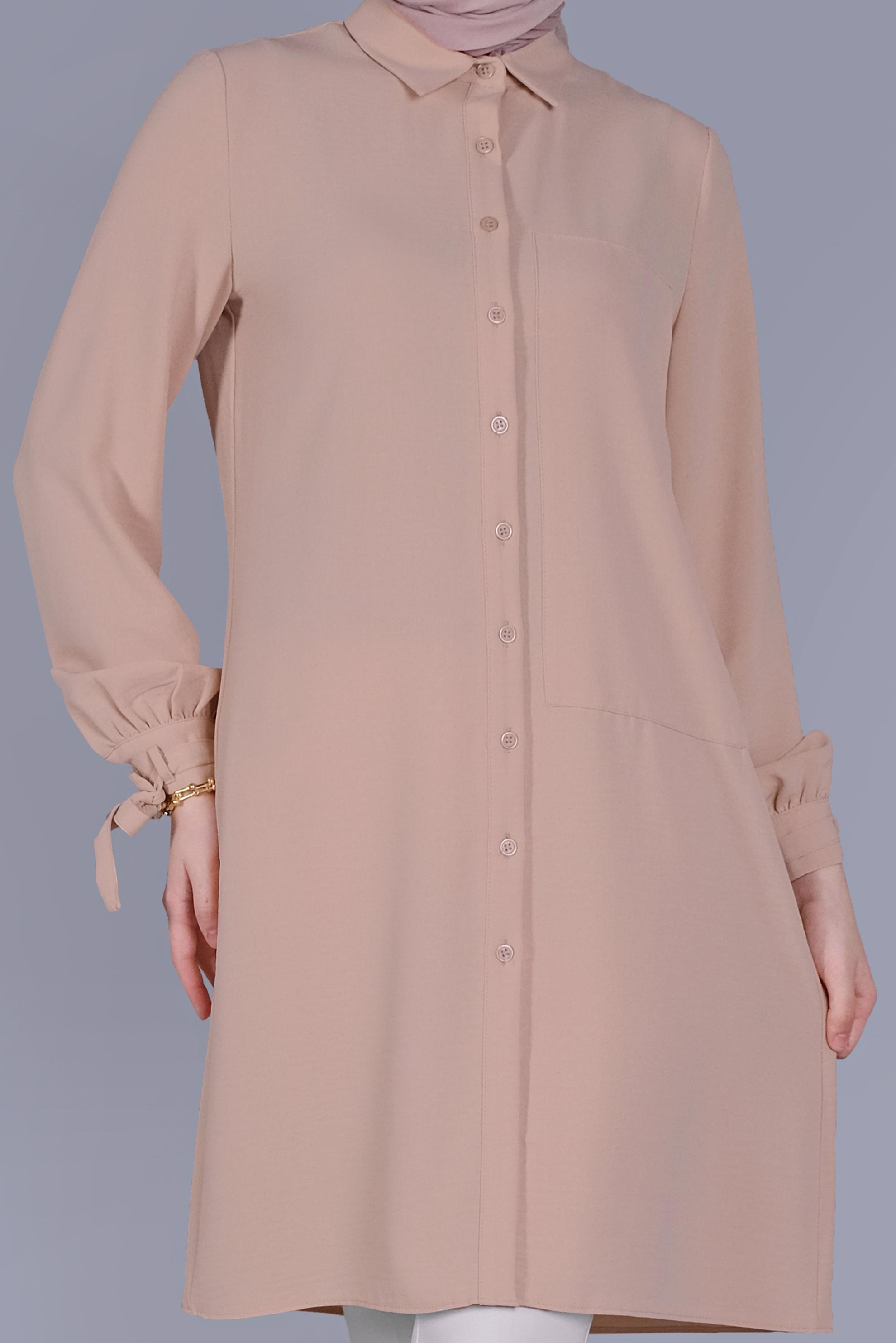 Tesettür giyim PUDRA MANŞETLERİ BAĞLAMA DETAYLI TUNİK 41544 