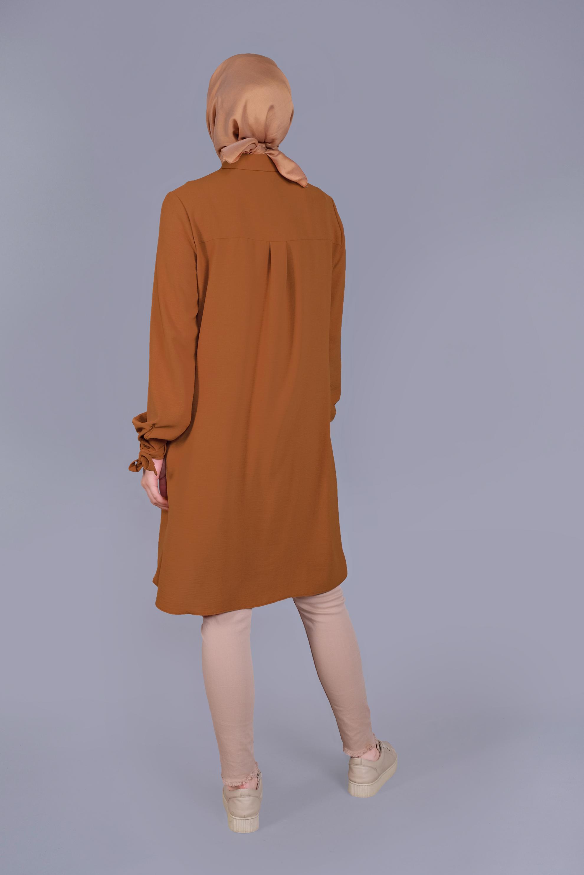Tesettür giyim TURUNCU MANŞETLERİ BAĞLAMA DETAYLI TUNİK 41544 