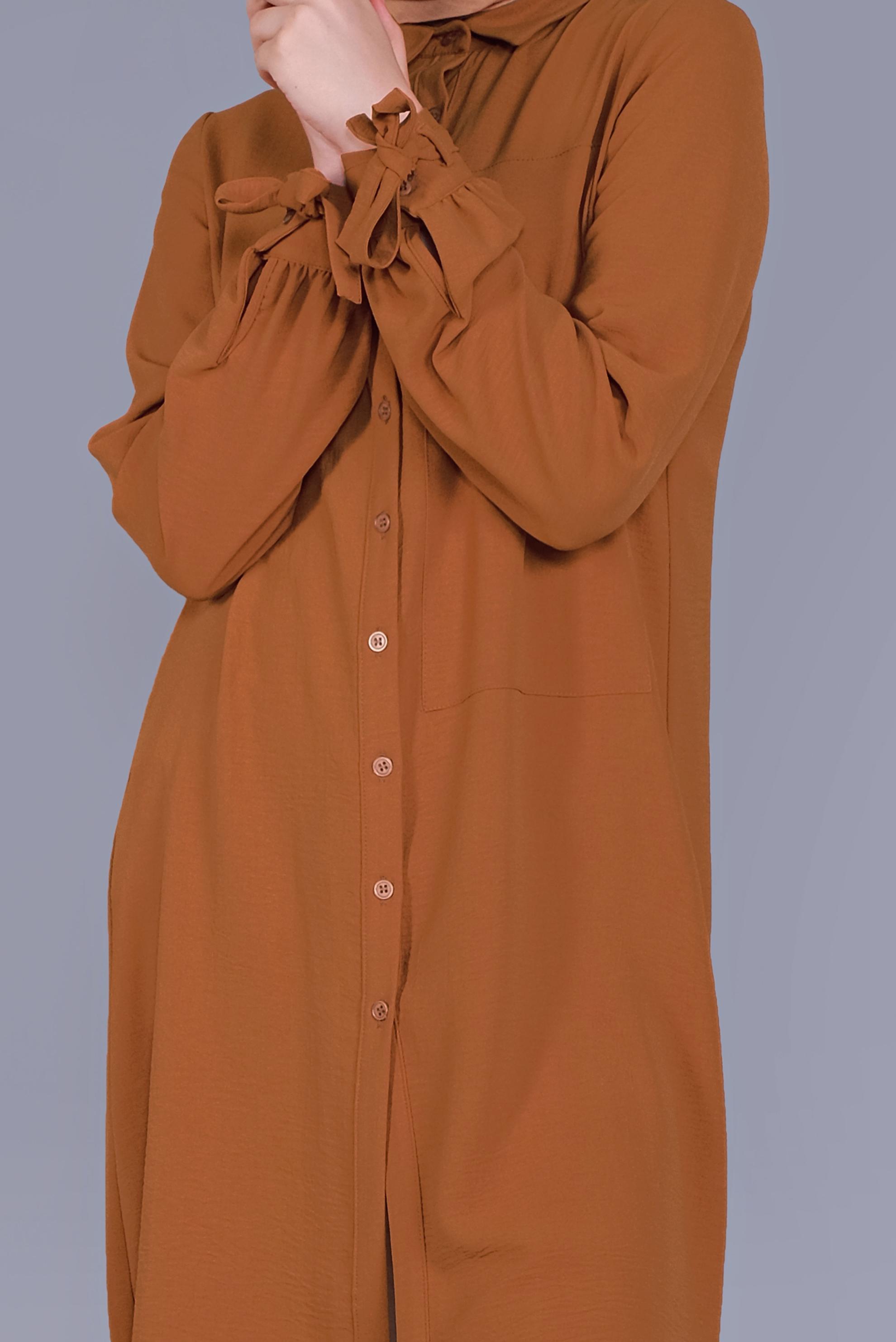 Tesettür giyim TURUNCU MANŞETLERİ BAĞLAMA DETAYLI TUNİK 41544 