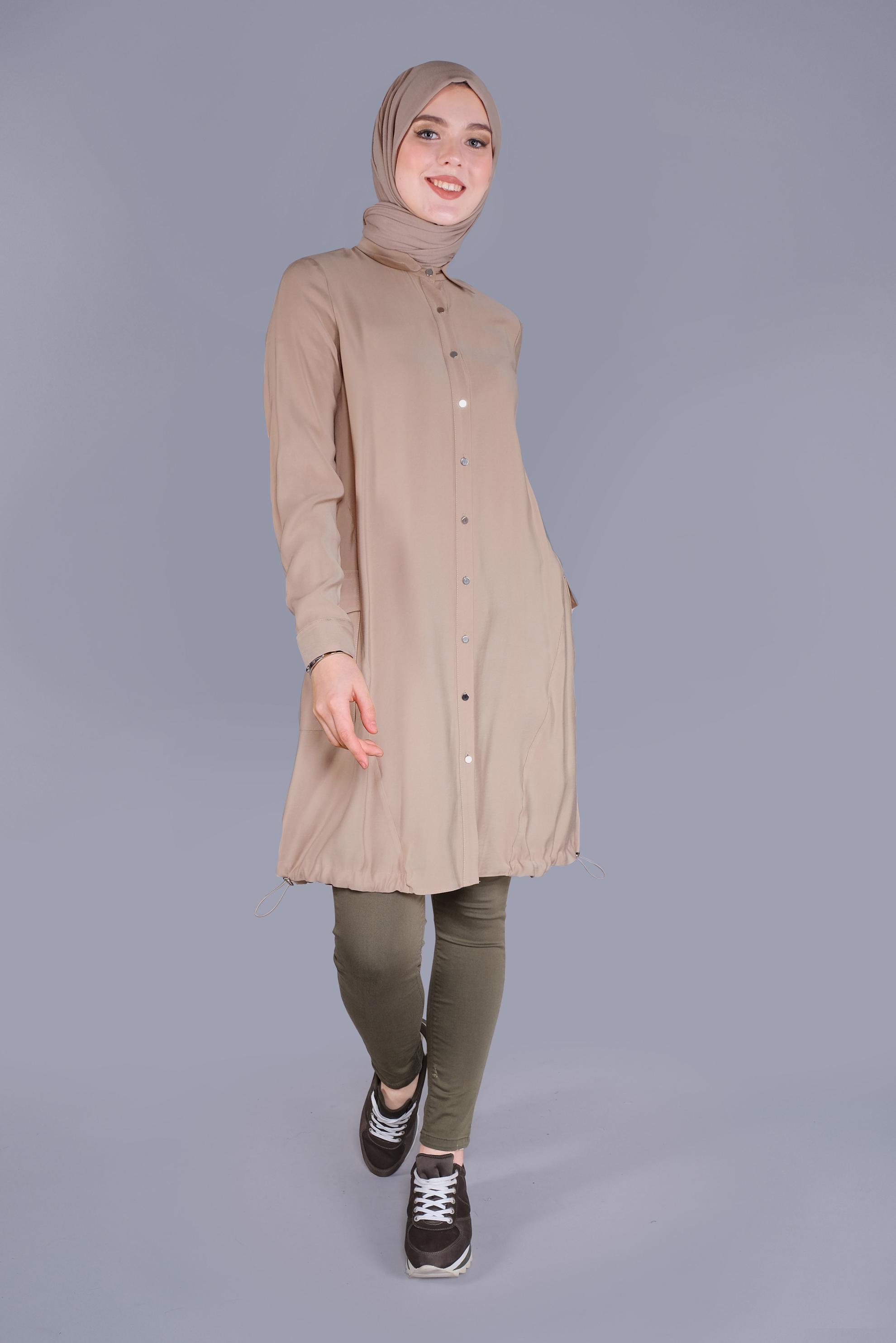 Tesettür giyim KAHVE BOYDAN DÜĞMELİ CEPLİ TUNİK 41545