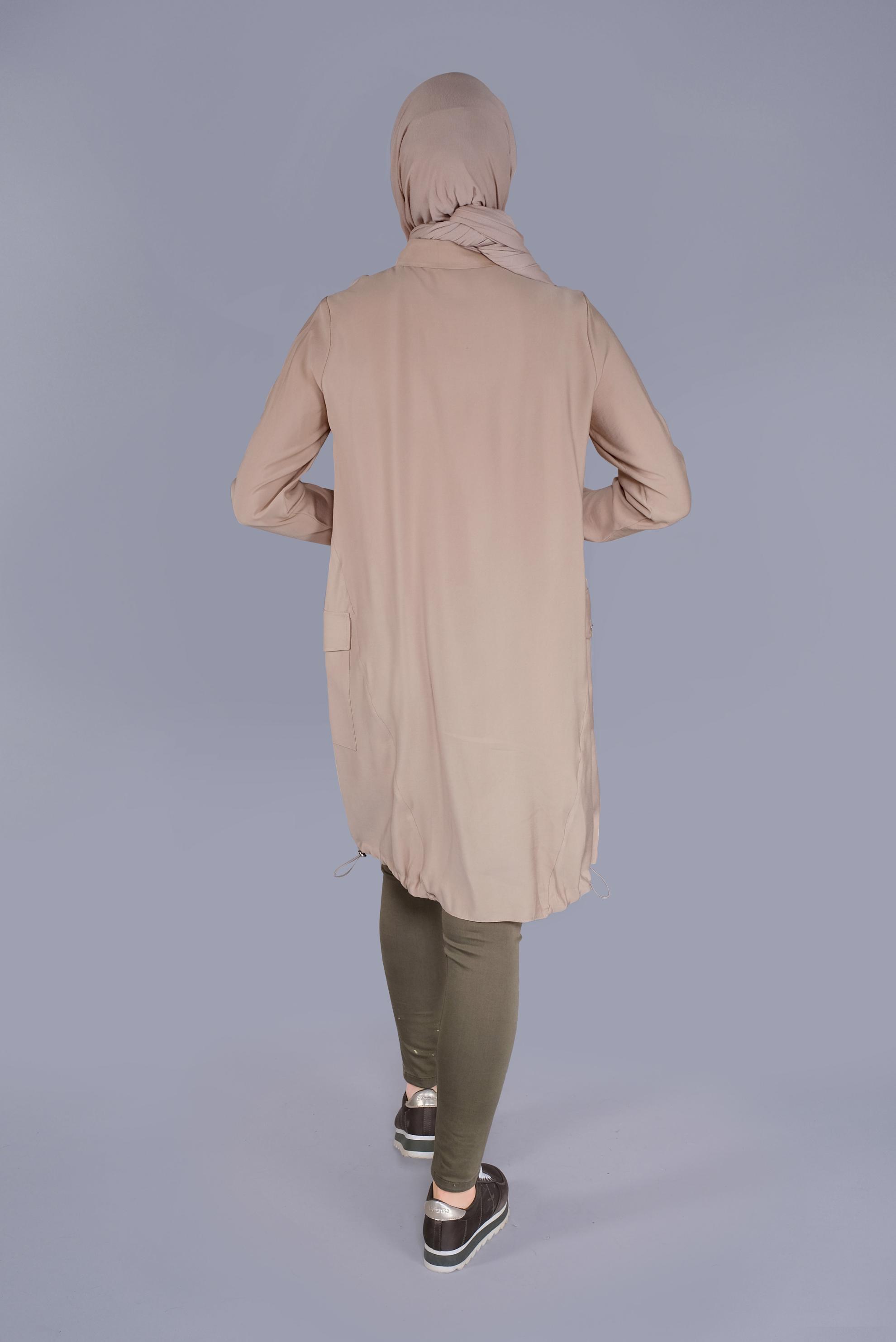 Tesettür giyim KAHVE BOYDAN DÜĞMELİ CEPLİ TUNİK 41545