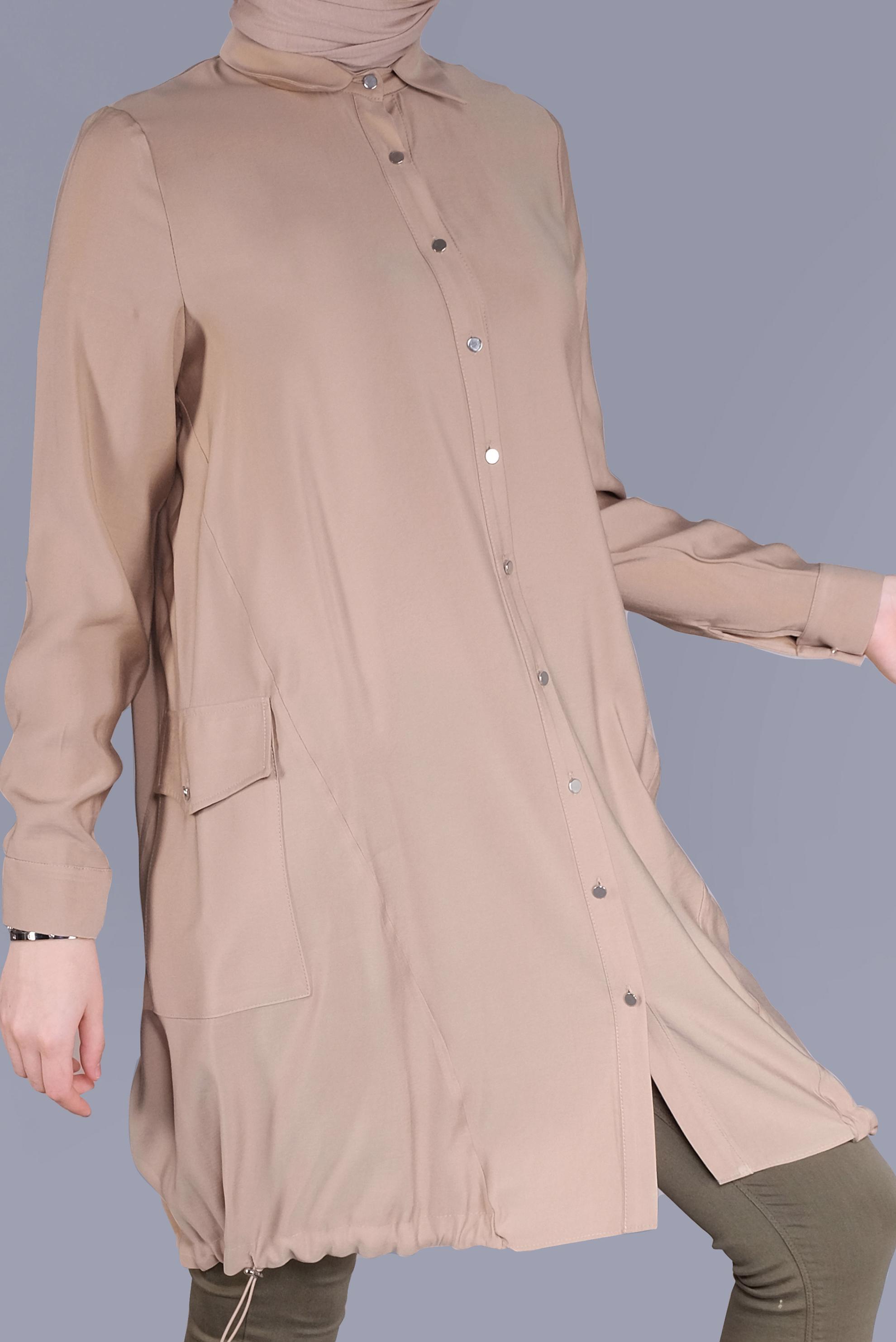 Tesettür giyim KAHVE BOYDAN DÜĞMELİ CEPLİ TUNİK 41545