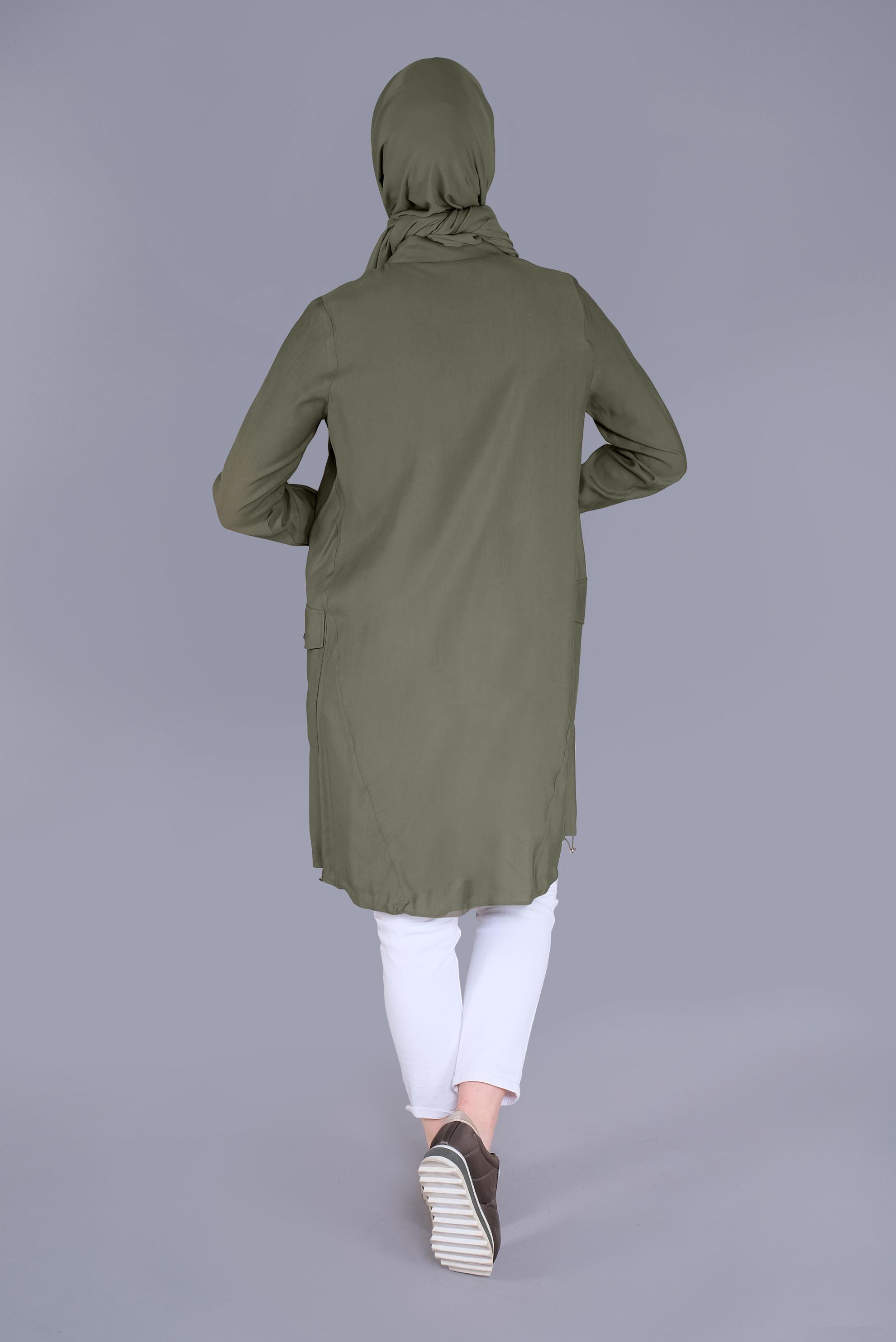 Tesettür giyim HAKİ BOYDAN DÜĞMELİ CEPLİ TUNİK 41545