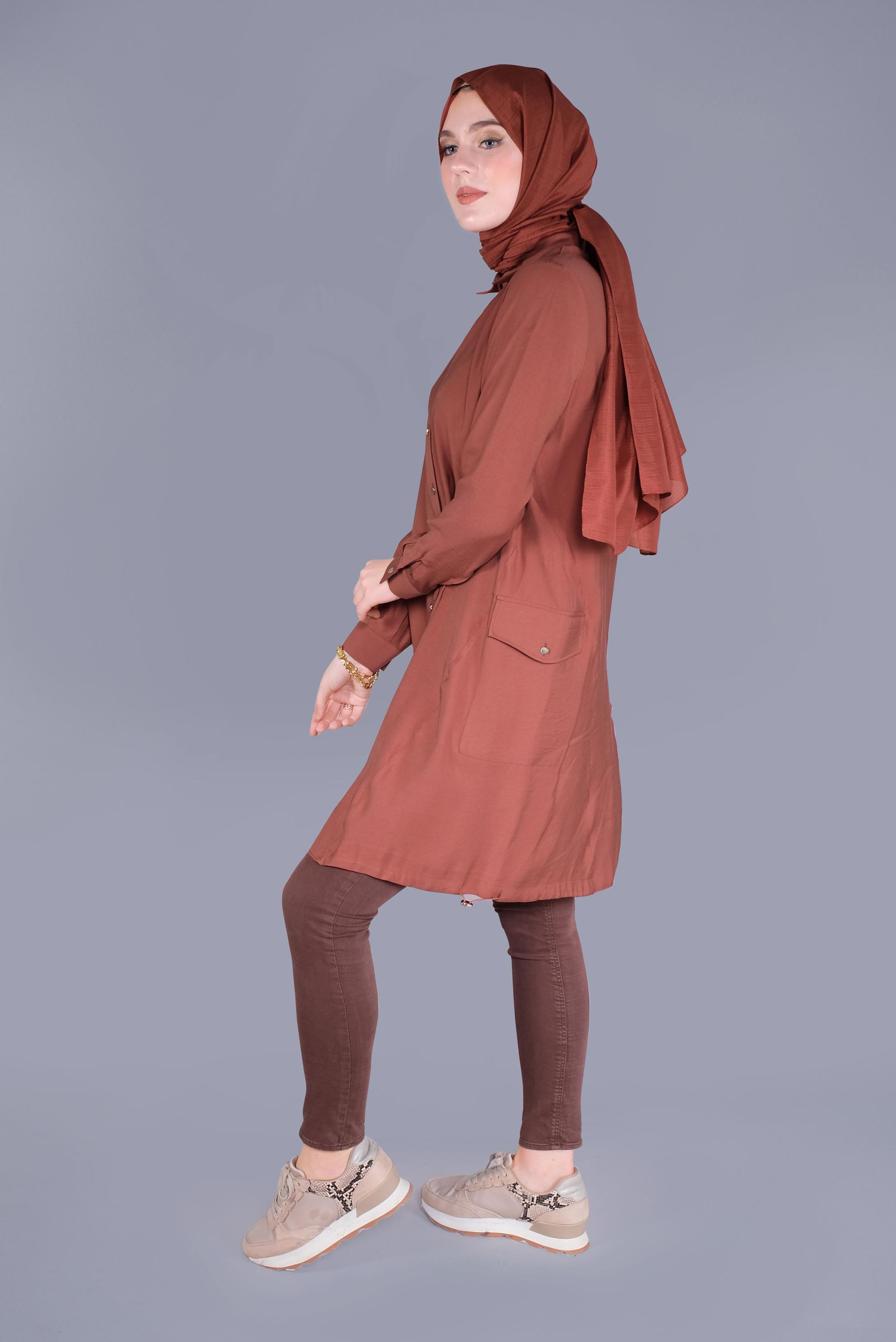 Tesettür giyim TURUNCU BOYDAN DÜĞMELİ CEPLİ TUNİK 41545