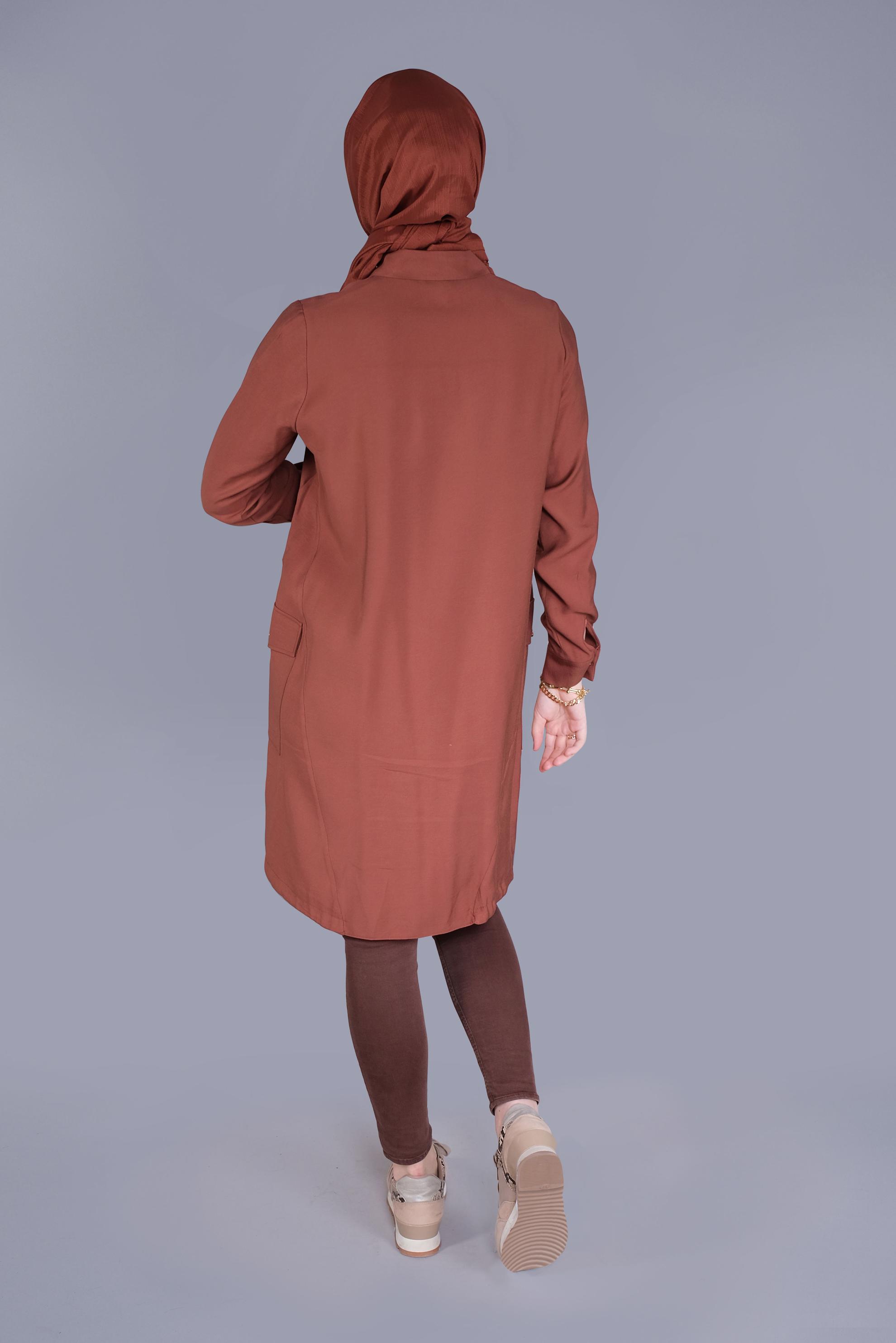 Tesettür giyim TURUNCU BOYDAN DÜĞMELİ CEPLİ TUNİK 41545
