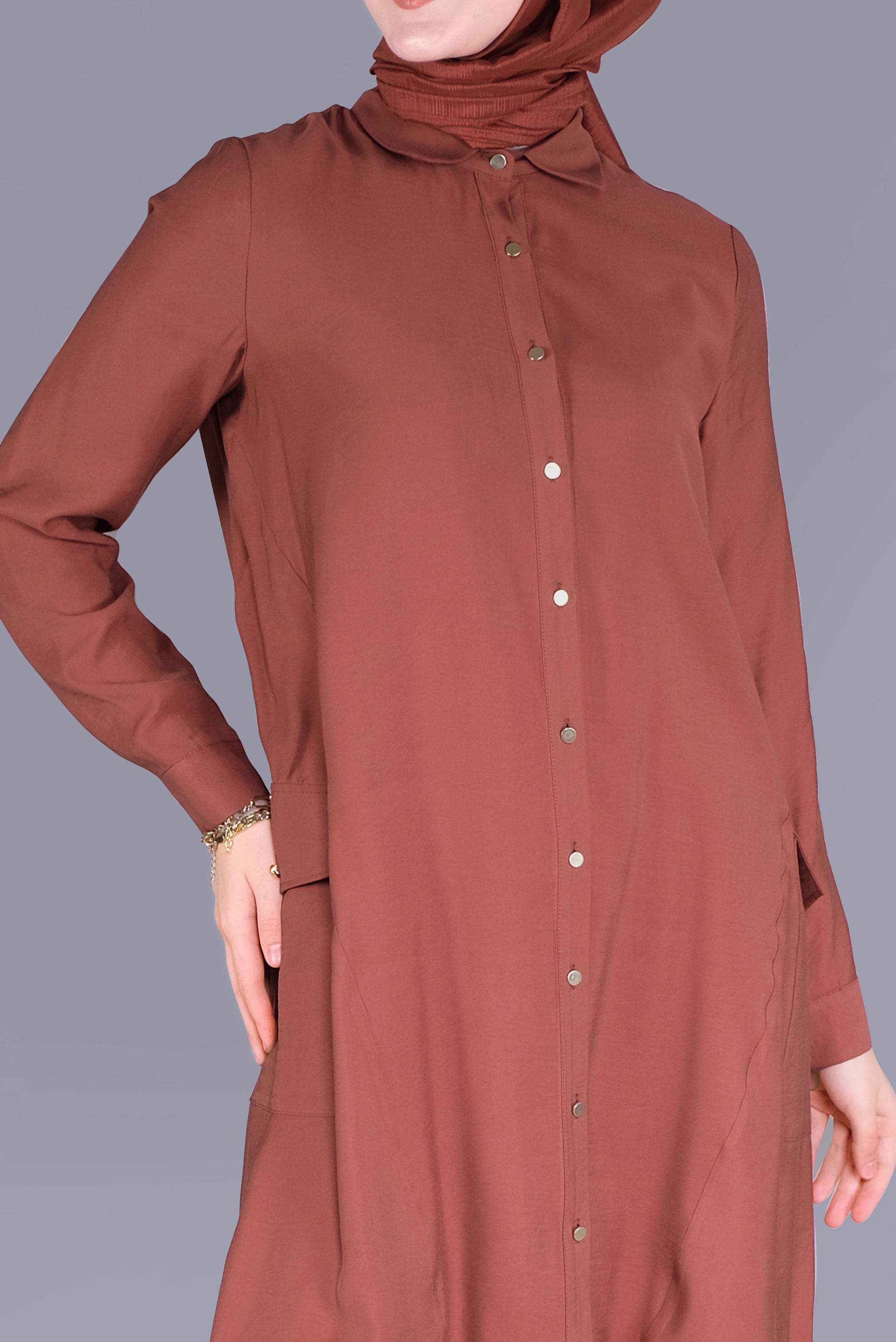 Tesettür giyim TURUNCU BOYDAN DÜĞMELİ CEPLİ TUNİK 41545