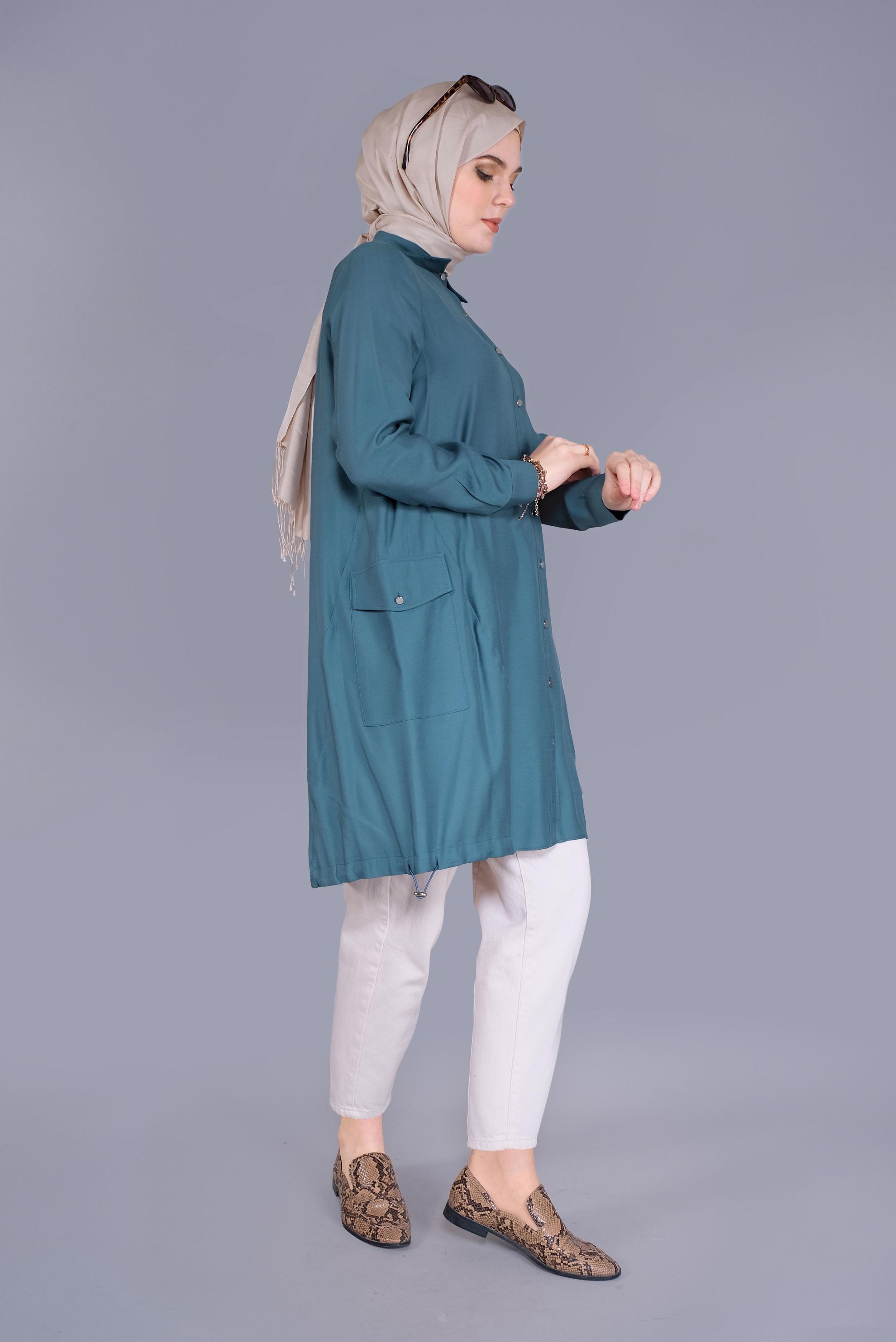 Tesettür giyim MAVİ BOYDAN DÜĞMELİ CEPLİ TUNİK 41545