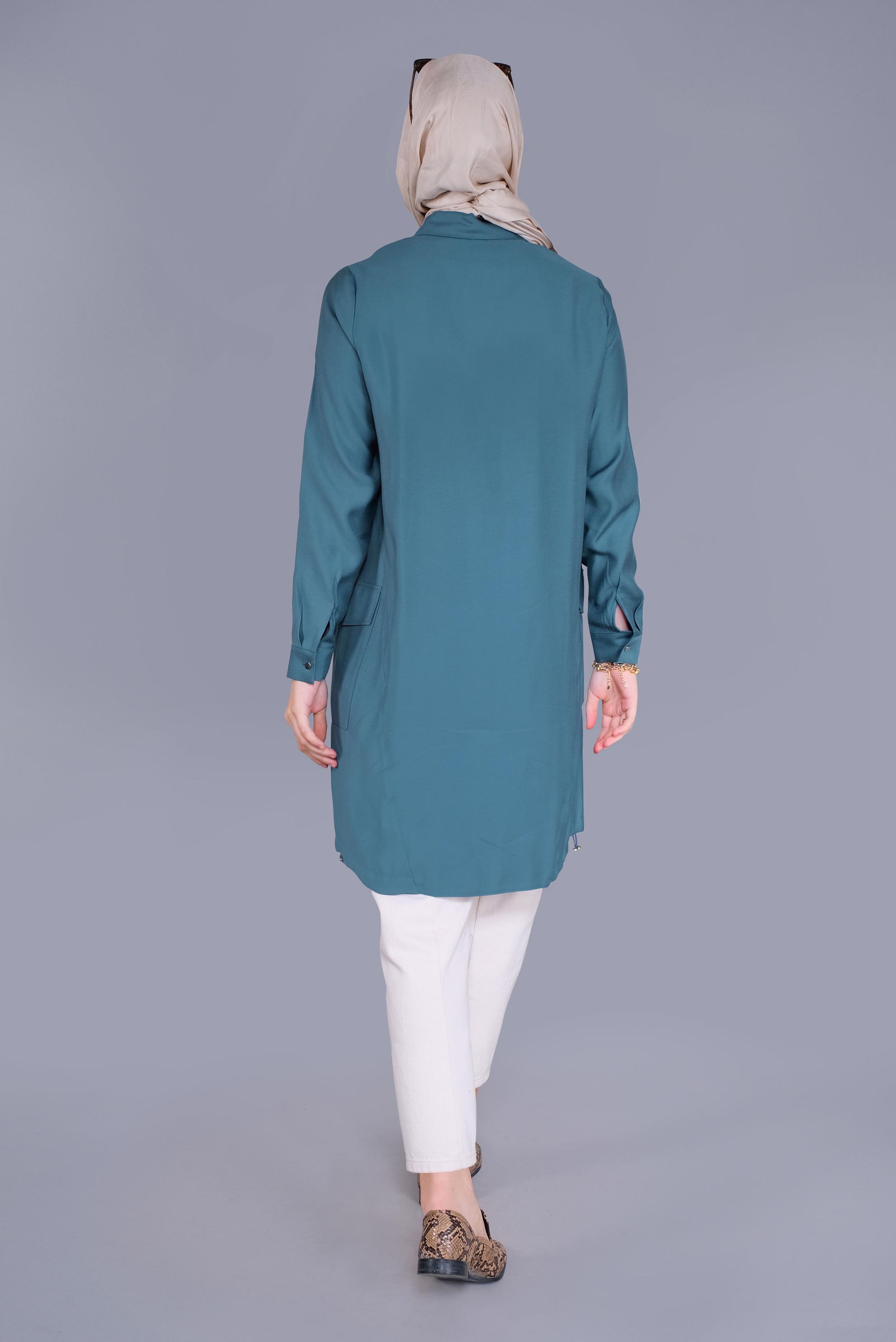 Tesettür giyim MAVİ BOYDAN DÜĞMELİ CEPLİ TUNİK 41545