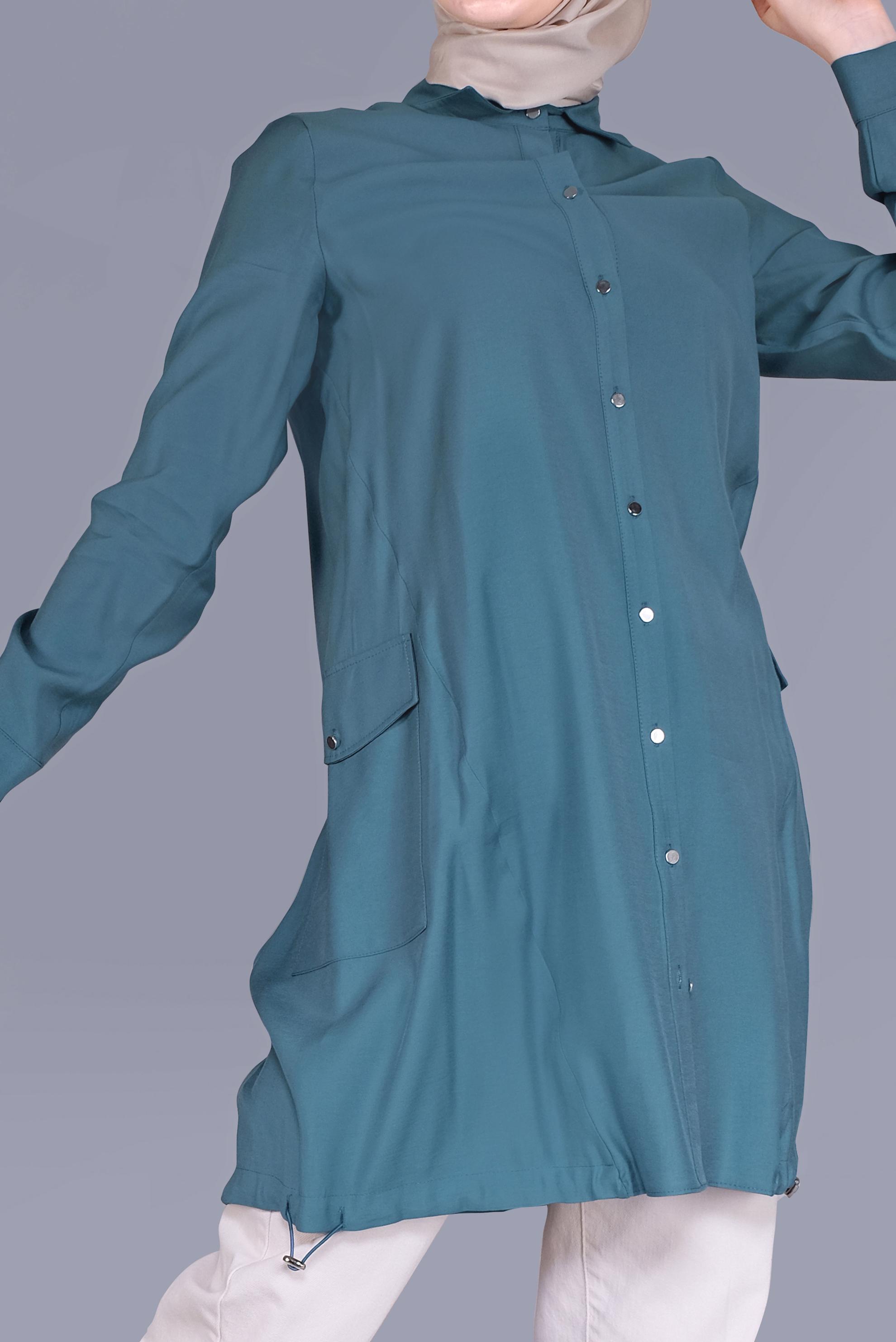 Tesettür giyim MAVİ BOYDAN DÜĞMELİ CEPLİ TUNİK 41545