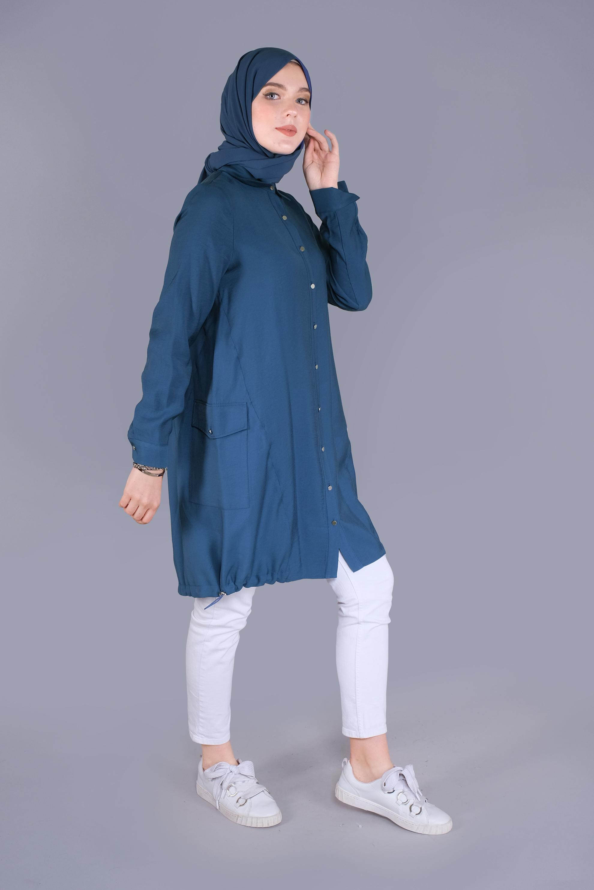 Tesettür giyim LACİVERT BOYDAN DÜĞMELİ CEPLİ TUNİK 41545