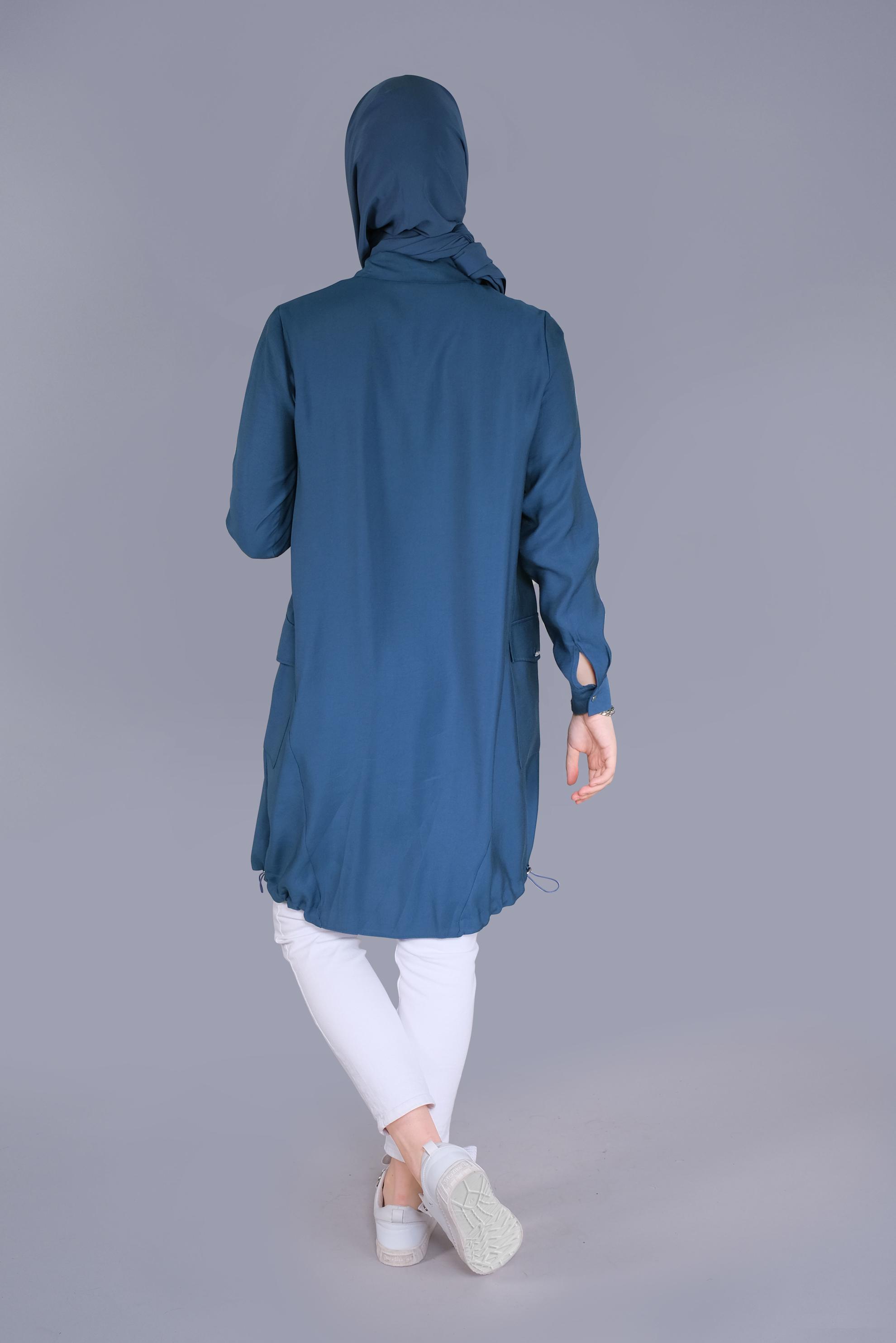 Tesettür giyim LACİVERT BOYDAN DÜĞMELİ CEPLİ TUNİK 41545