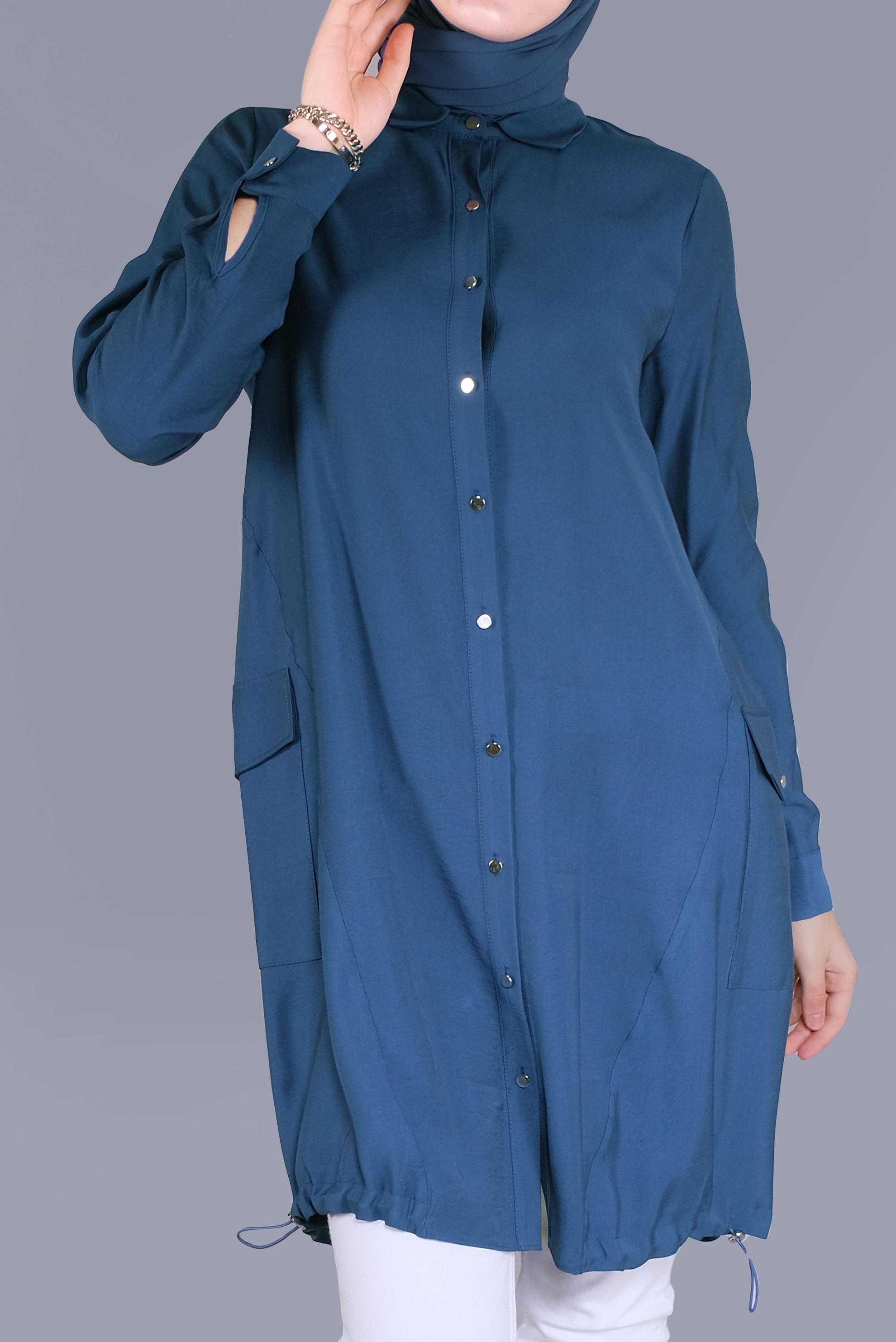 Tesettür giyim LACİVERT BOYDAN DÜĞMELİ CEPLİ TUNİK 41545