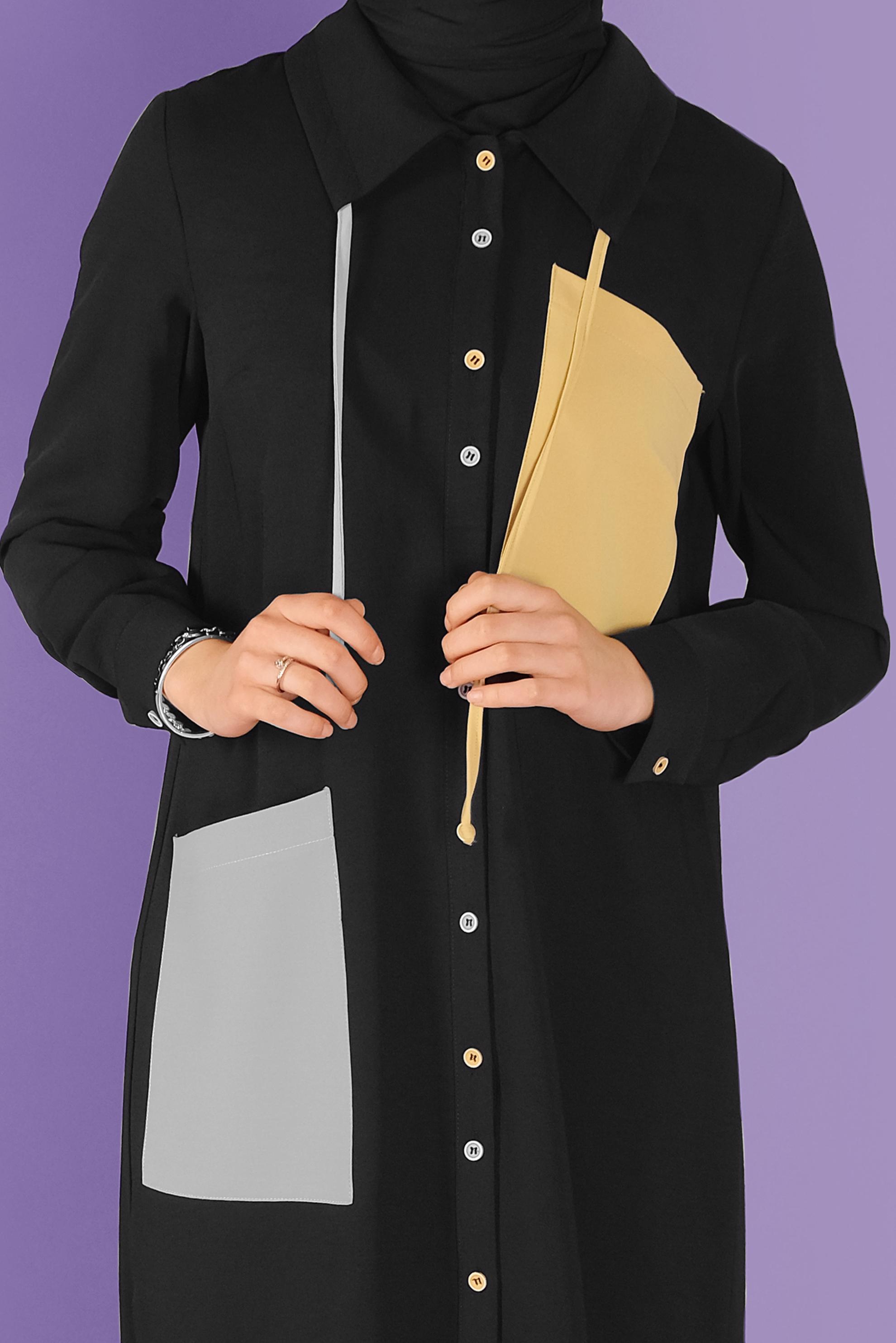 Tesettür giyim SİYAH ÜÇ RENK KOMBİNLİ TUNİK 41546 