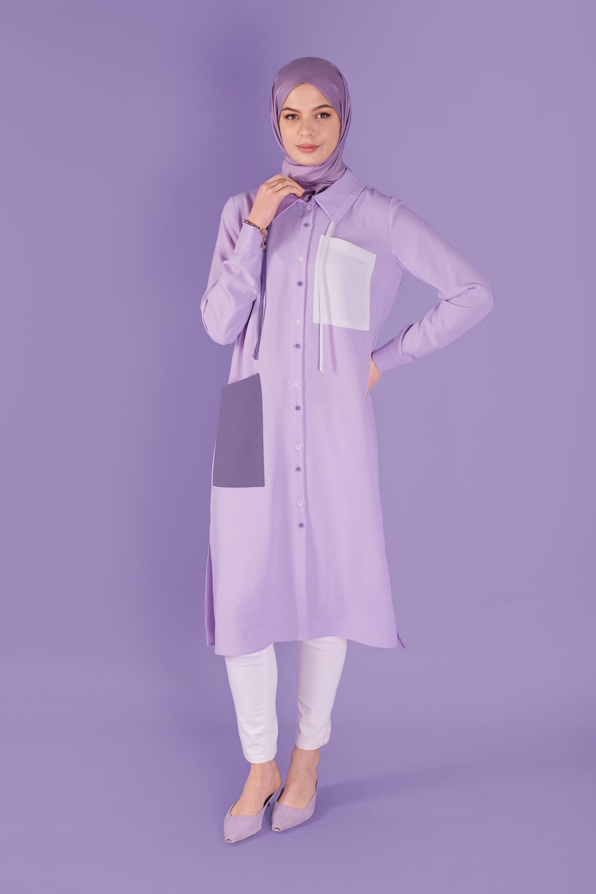 Tesettür giyim MOR ÜÇ RENK KOMBİNLİ TUNİK 41546 