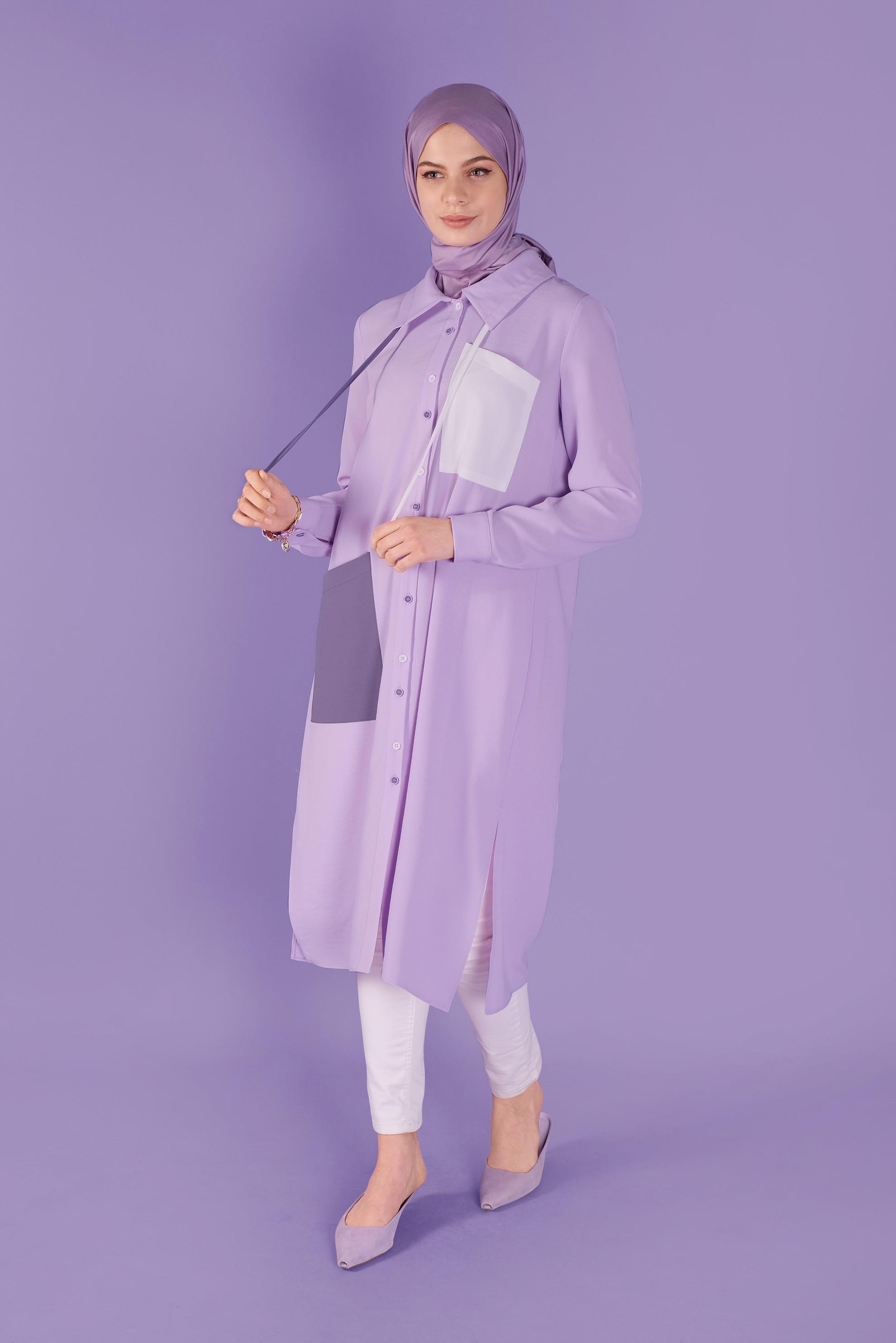 Tesettür giyim MOR ÜÇ RENK KOMBİNLİ TUNİK 41546 