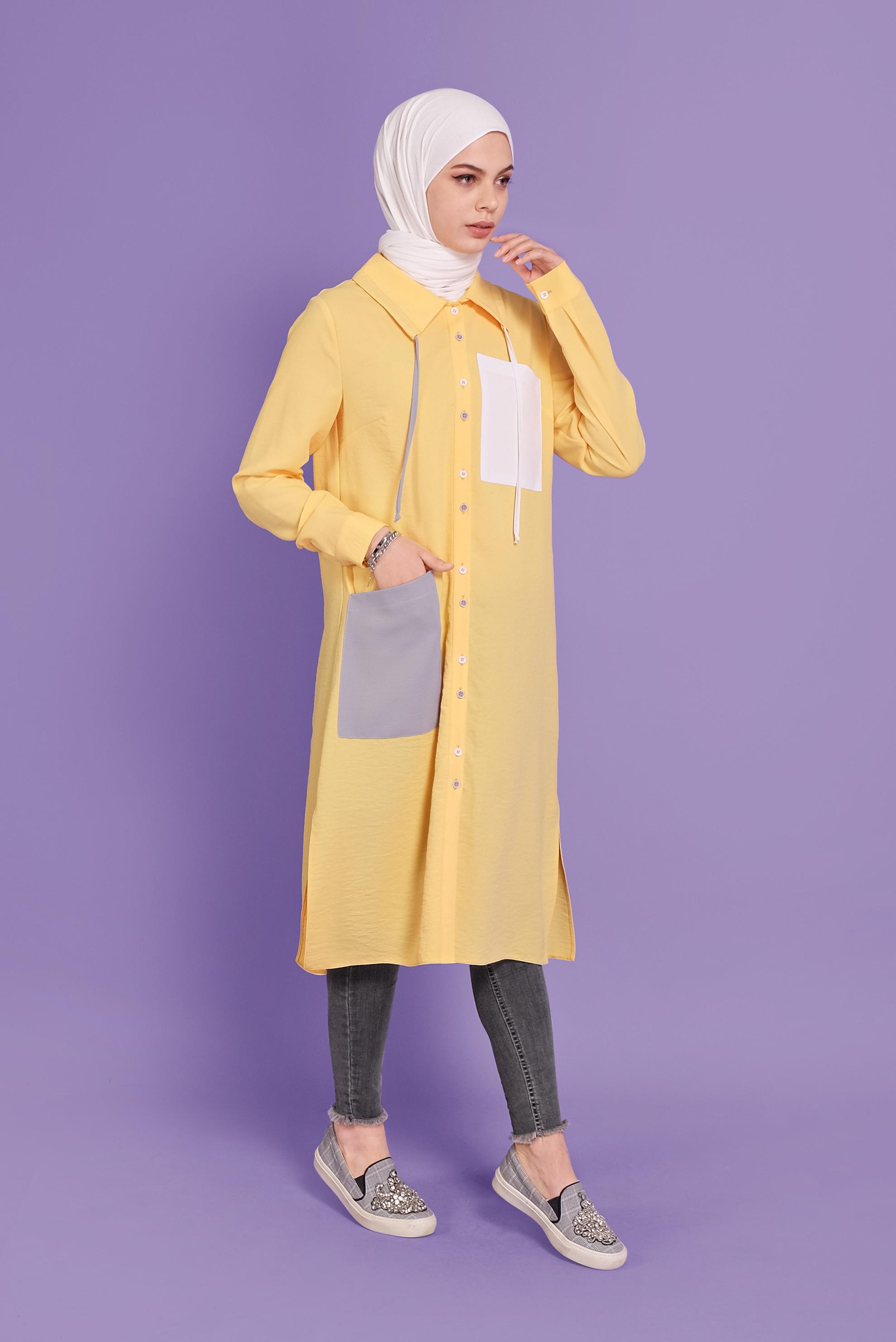 Tesettür giyim SARI ÜÇ RENK KOMBİNLİ TUNİK 41546 