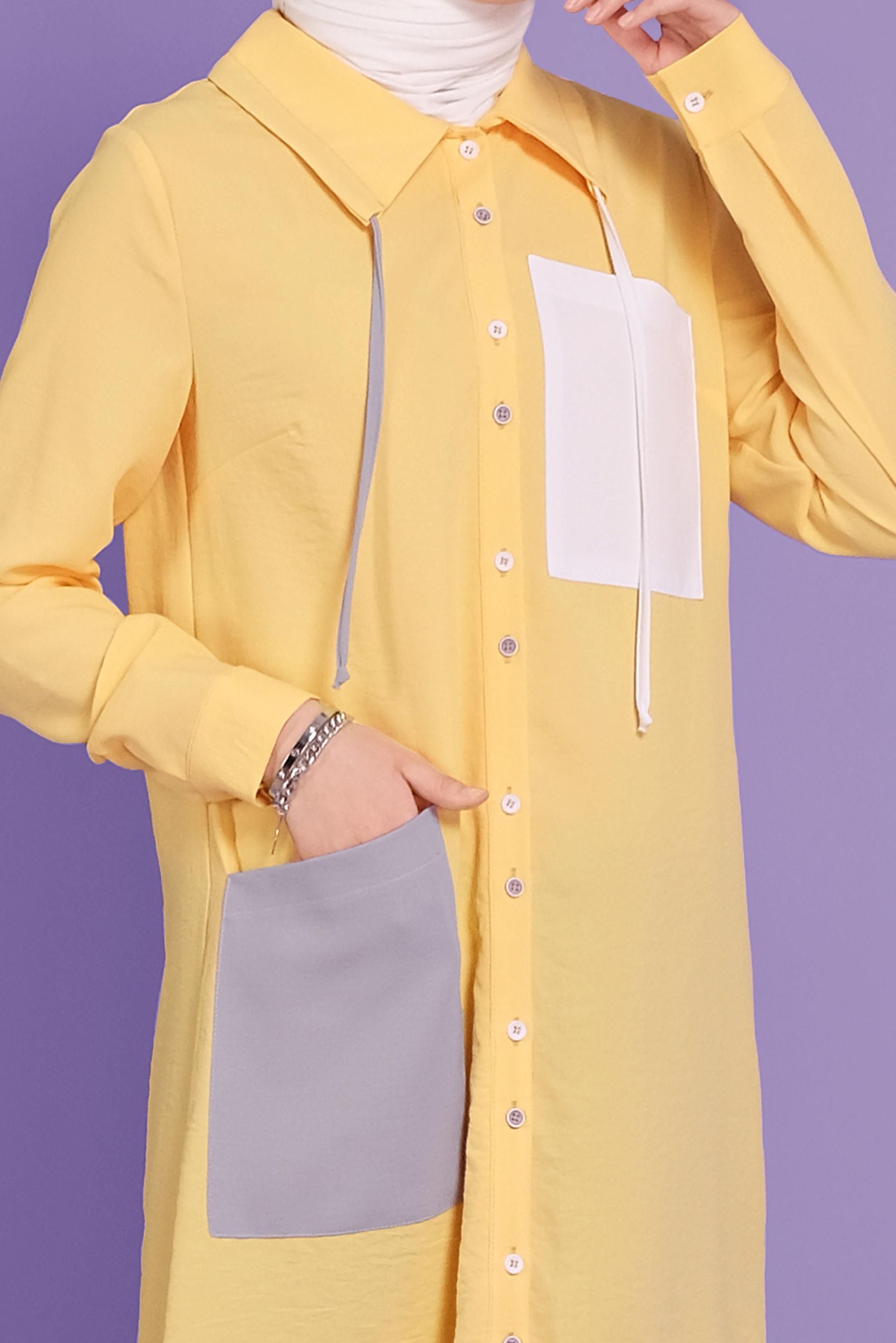 Tesettür giyim SARI ÜÇ RENK KOMBİNLİ TUNİK 41546 