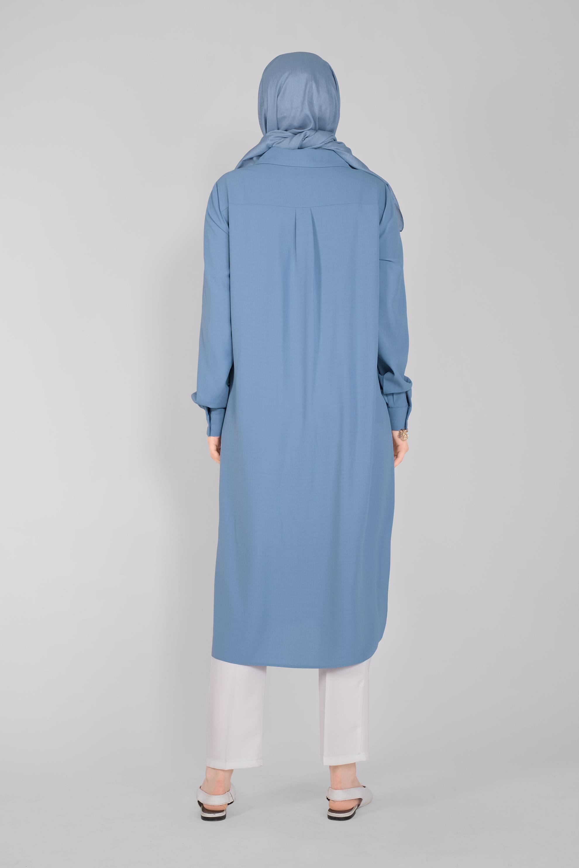 Tesettür giyim MAVİ ÜÇ RENK KOMBİNLİ TUNİK 41546 