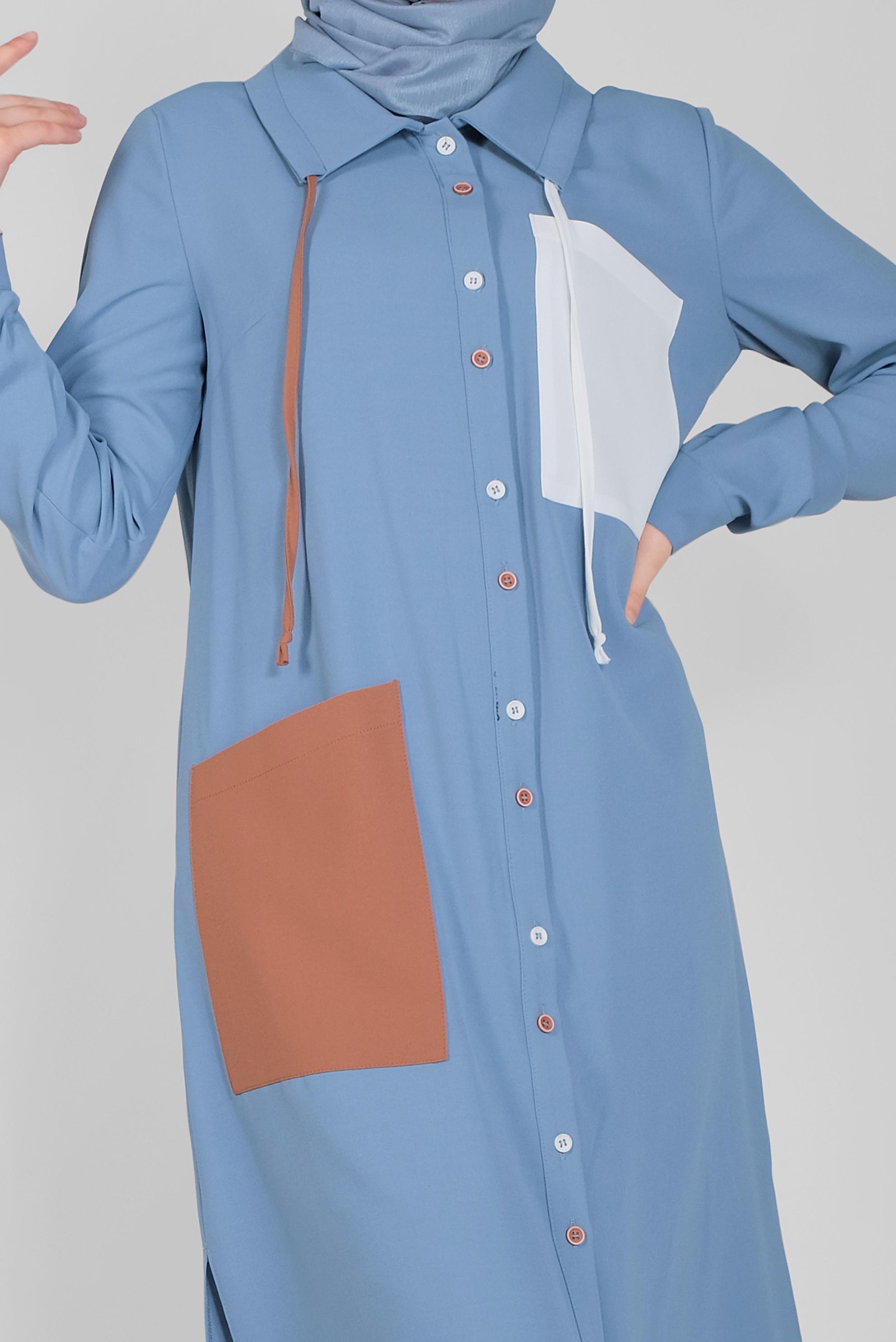 Tesettür giyim MAVİ ÜÇ RENK KOMBİNLİ TUNİK 41546 