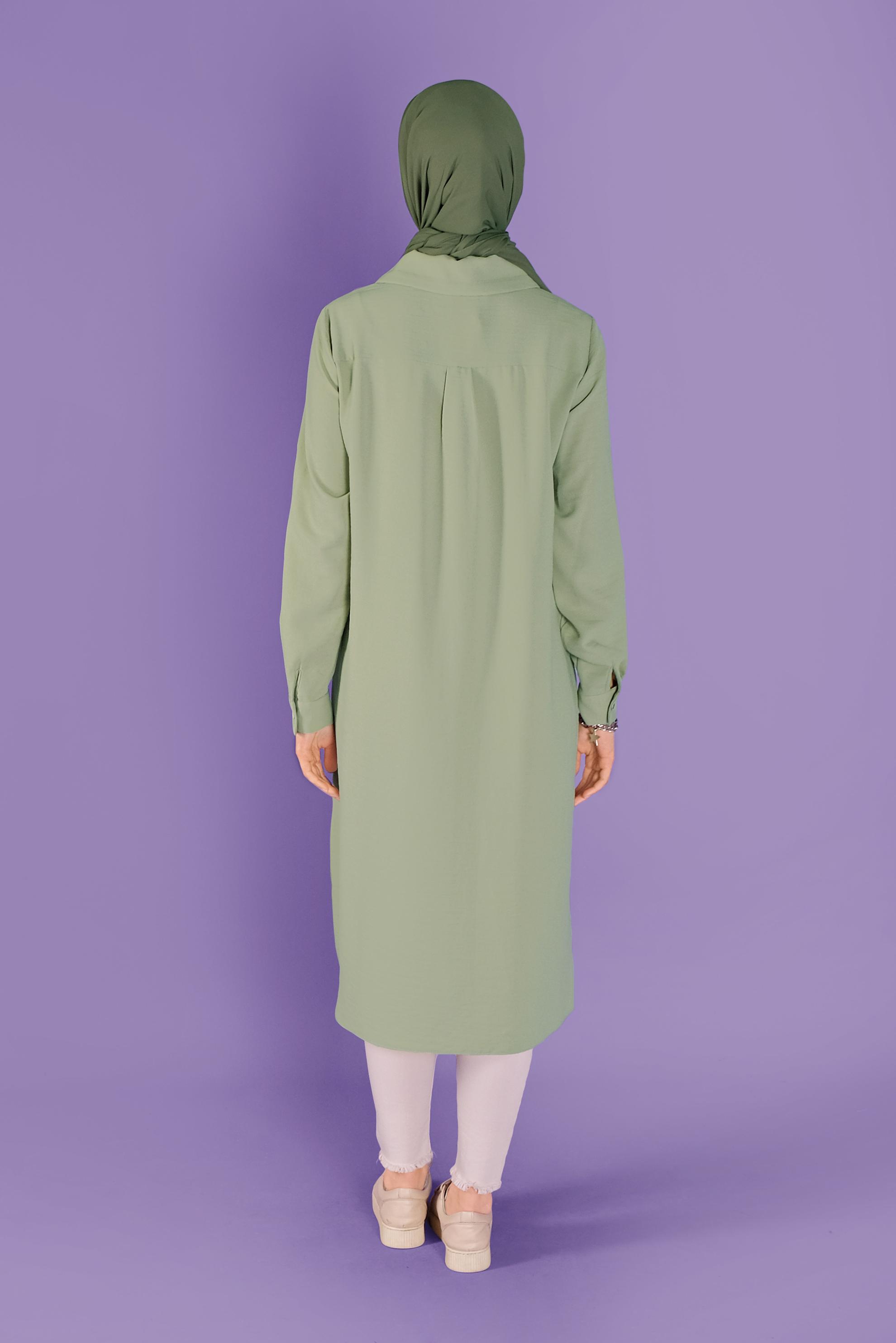 Tesettür giyim YEŞİL ÜÇ RENK KOMBİNLİ TUNİK 41546 