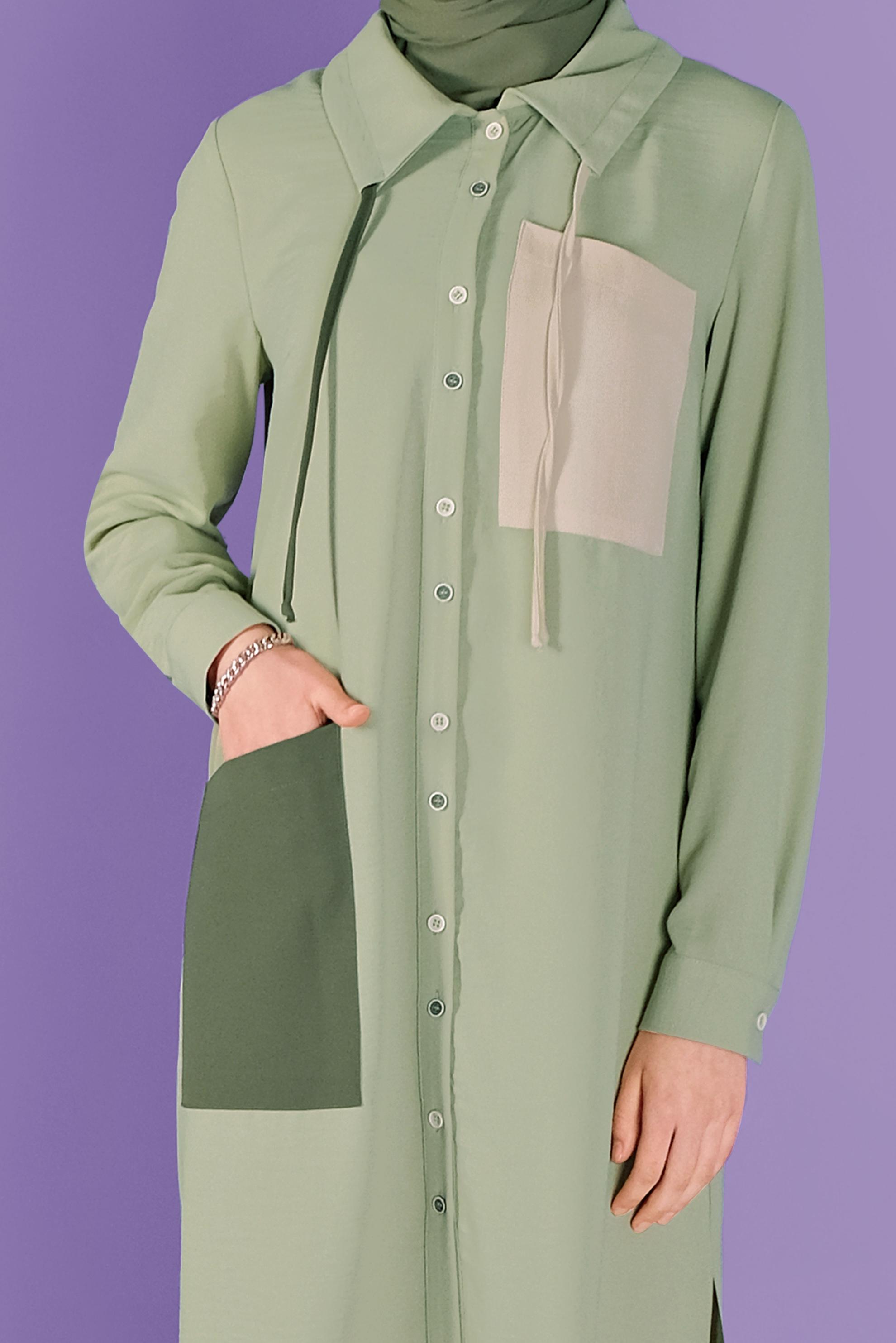 Tesettür giyim YEŞİL ÜÇ RENK KOMBİNLİ TUNİK 41546 