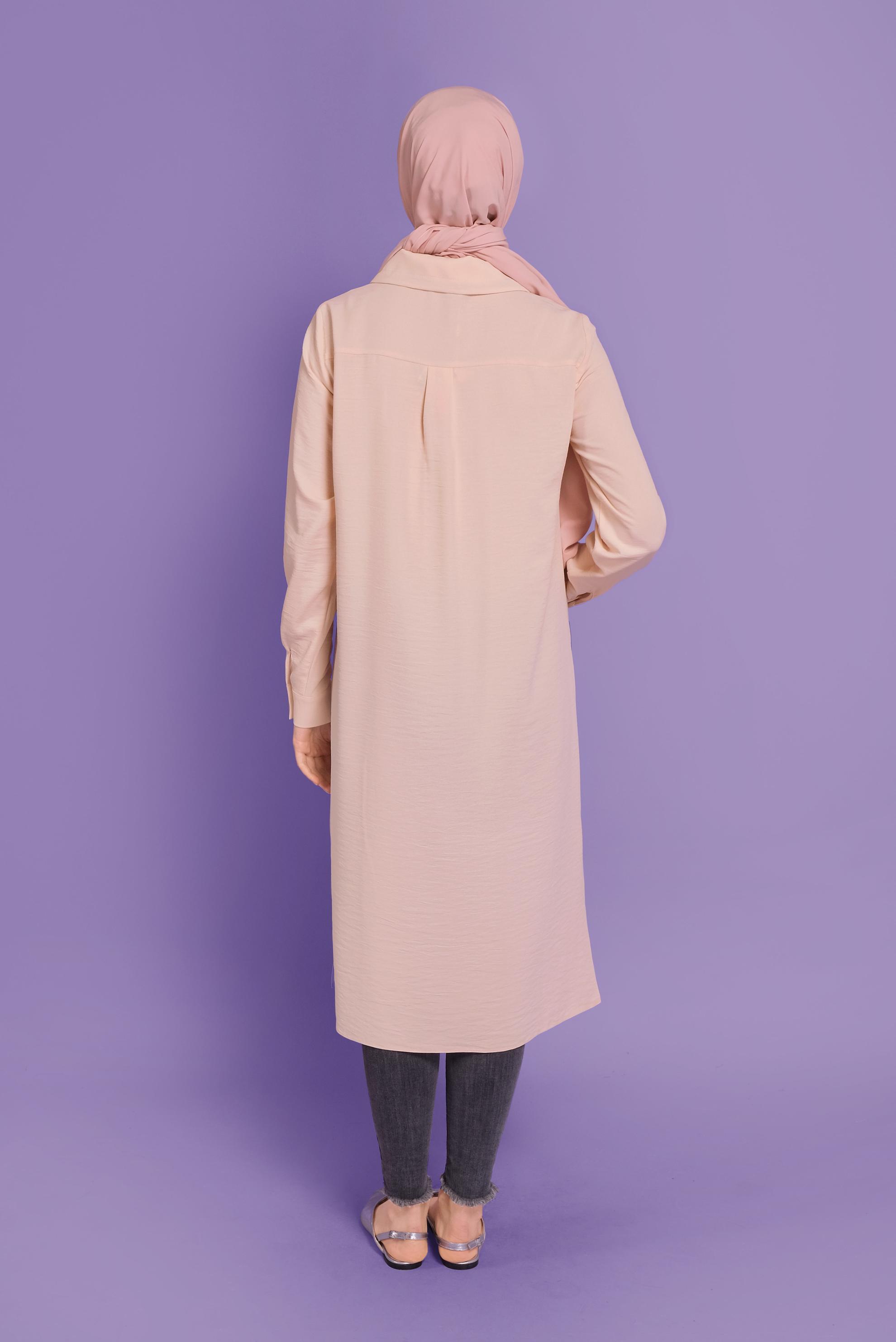 Tesettür giyim EKRU ÜÇ RENK KOMBİNLİ TUNİK 41546 