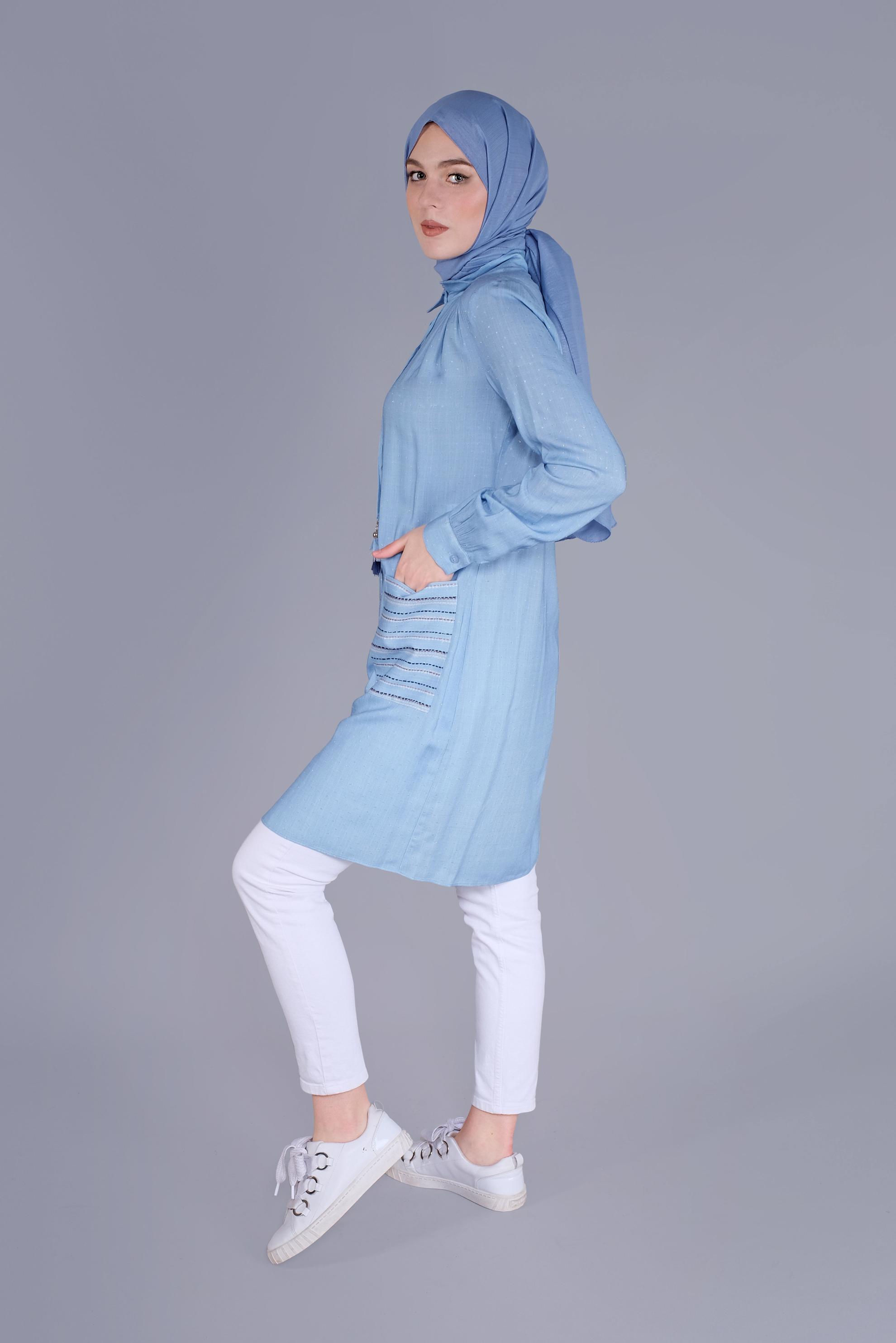 Tesettür giyim MAVİ KOMBİNLİ ÇİZGİLİ TUNİK 41548 