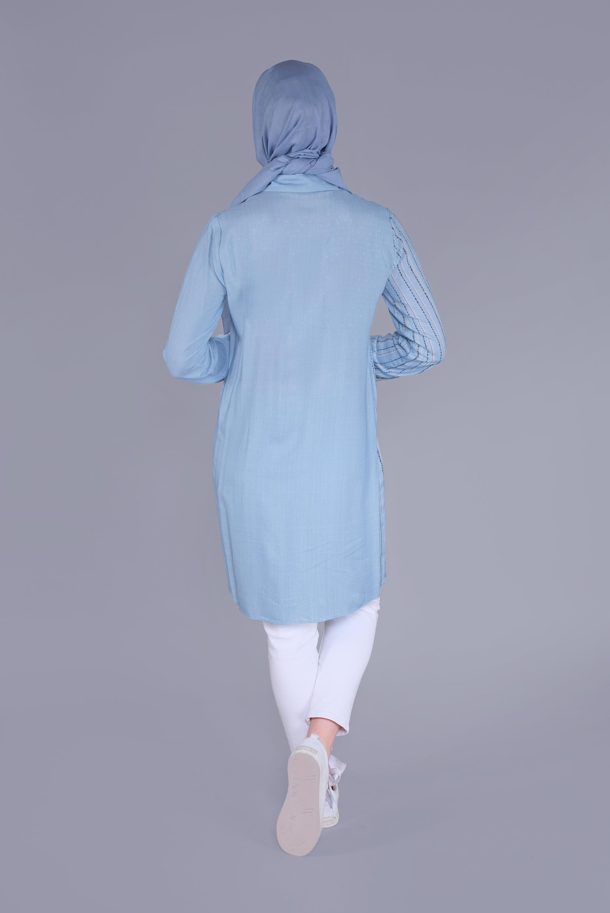 Tesettür giyim MAVİ KOMBİNLİ ÇİZGİLİ TUNİK 41548 