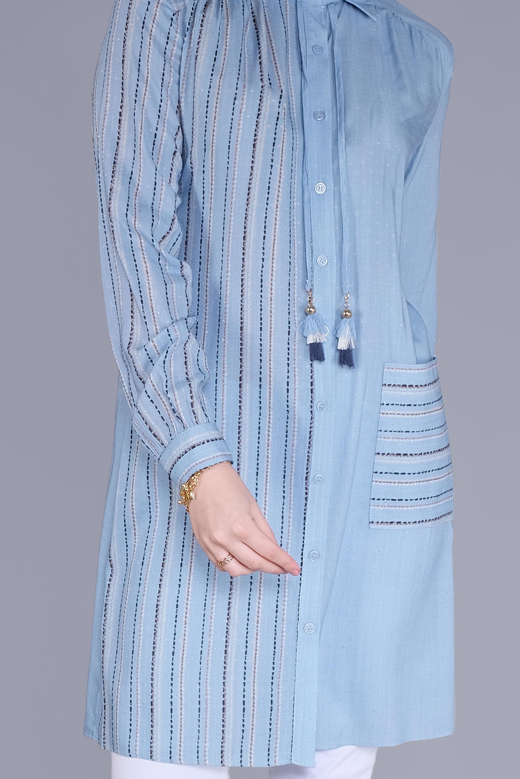 Tesettür giyim MAVİ KOMBİNLİ ÇİZGİLİ TUNİK 41548 