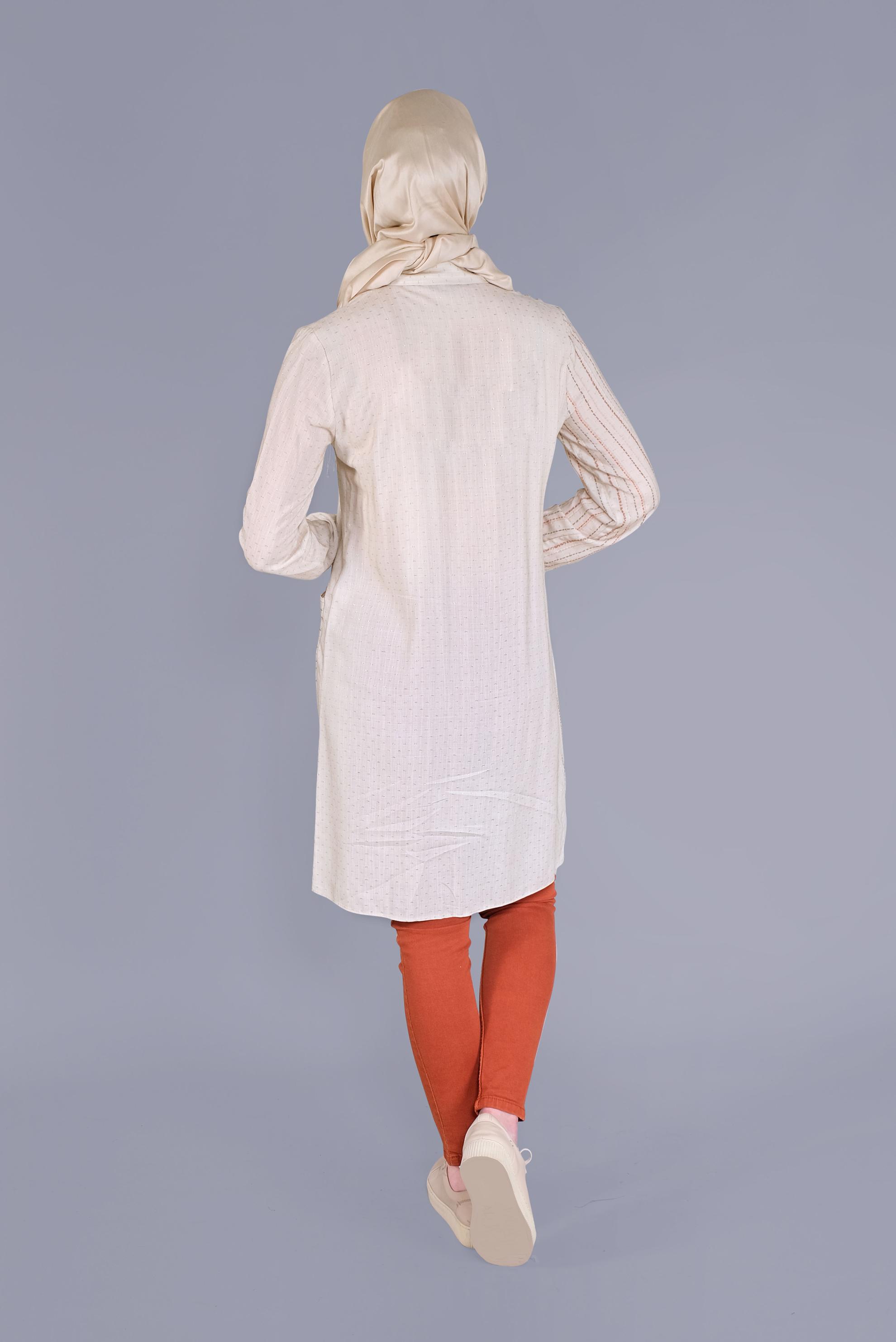 Tesettür giyim BEJ KOMBİNLİ ÇİZGİLİ TUNİK 41548 