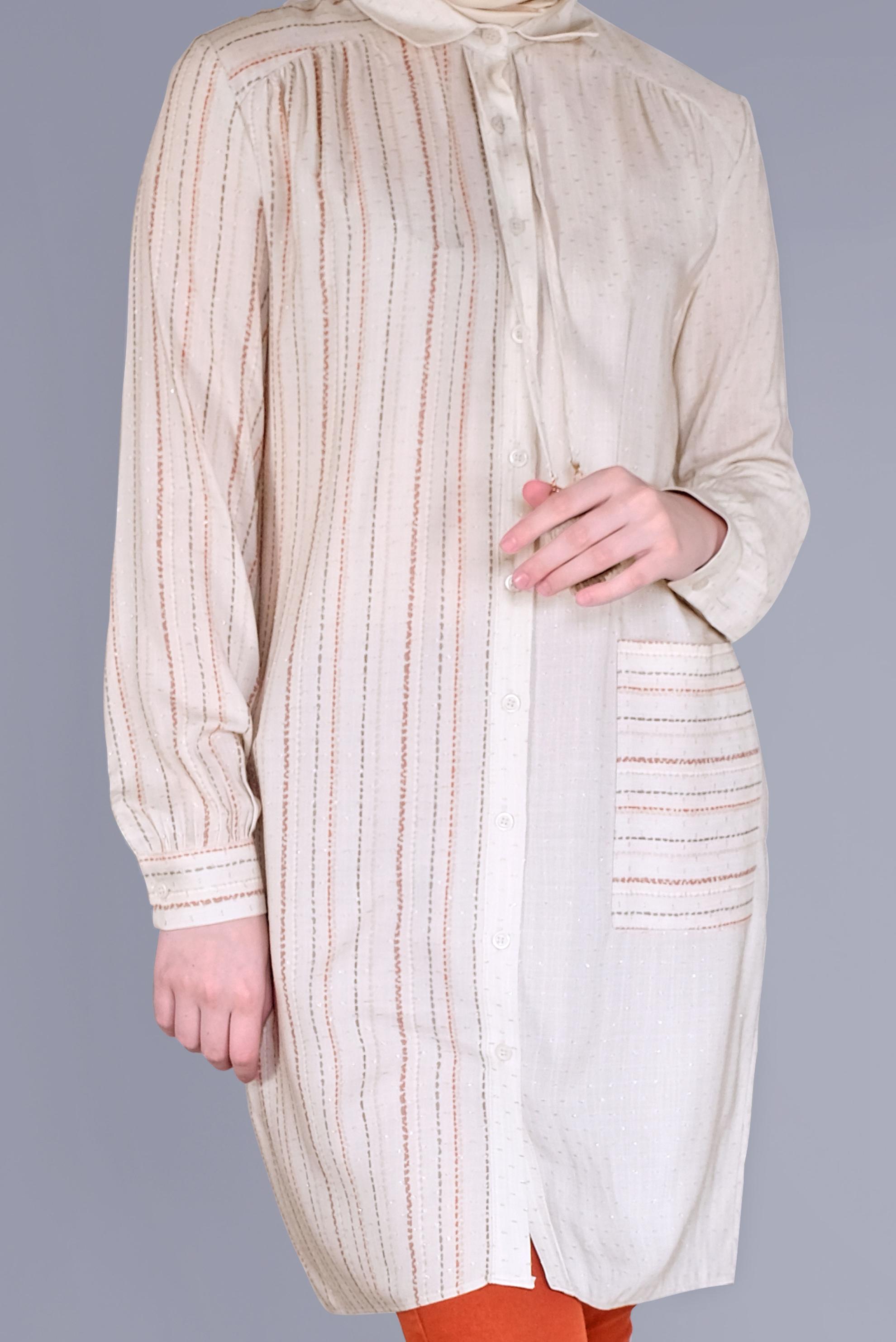 Tesettür giyim BEJ KOMBİNLİ ÇİZGİLİ TUNİK 41548 