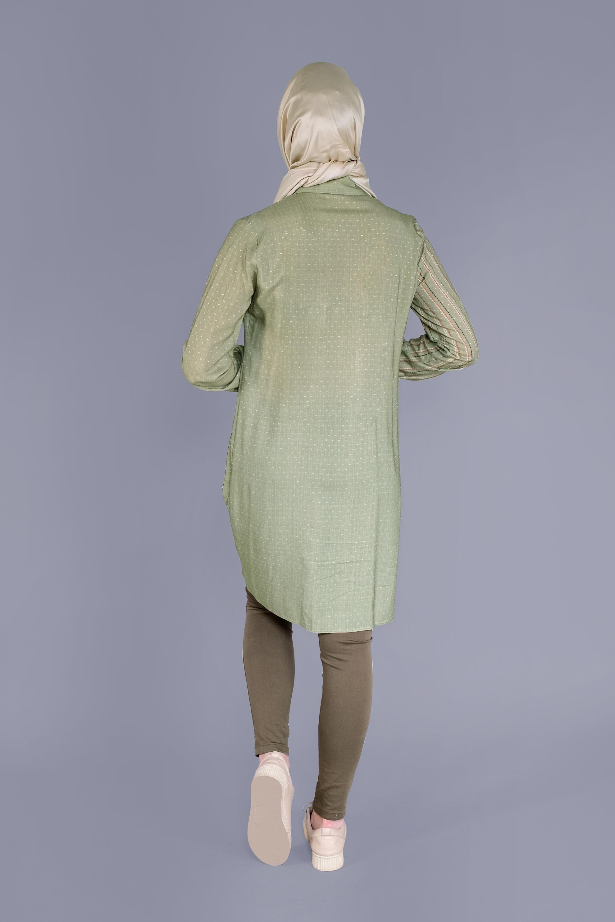 Tesettür giyim HAKİ KOMBİNLİ ÇİZGİLİ TUNİK 41548 