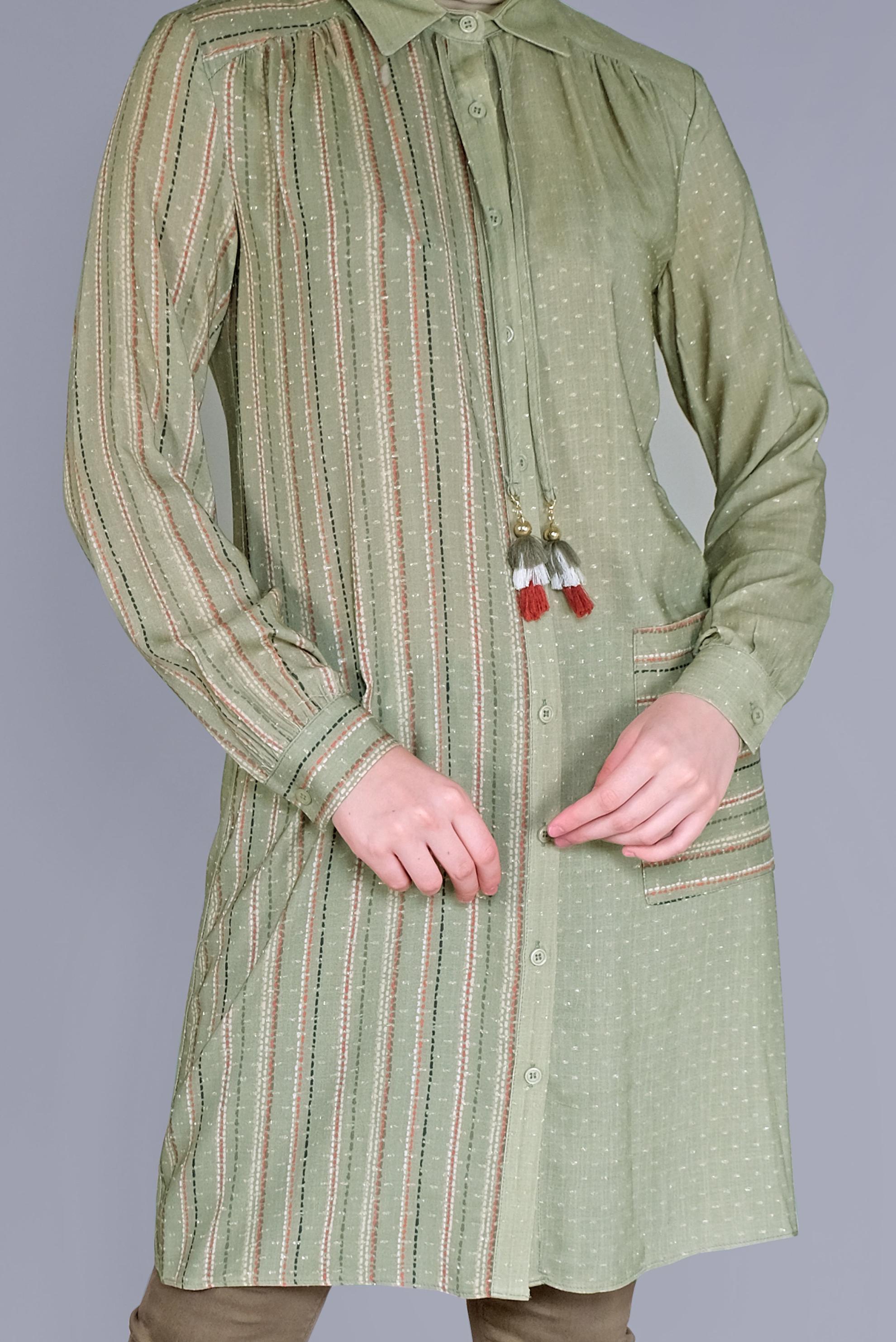 Tesettür giyim HAKİ KOMBİNLİ ÇİZGİLİ TUNİK 41548 