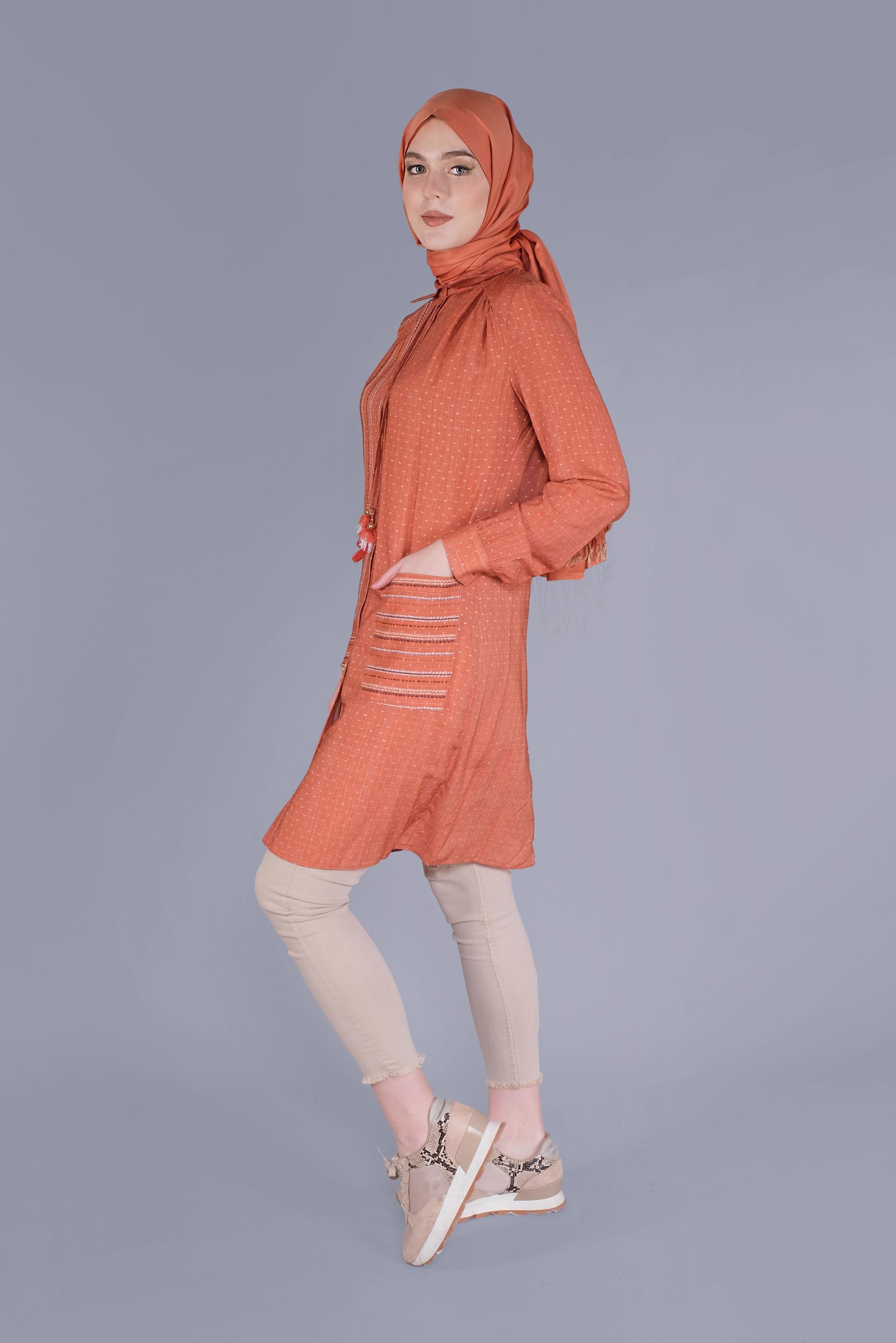 Tesettür giyim TURUNCU KOMBİNLİ ÇİZGİLİ TUNİK 41548 