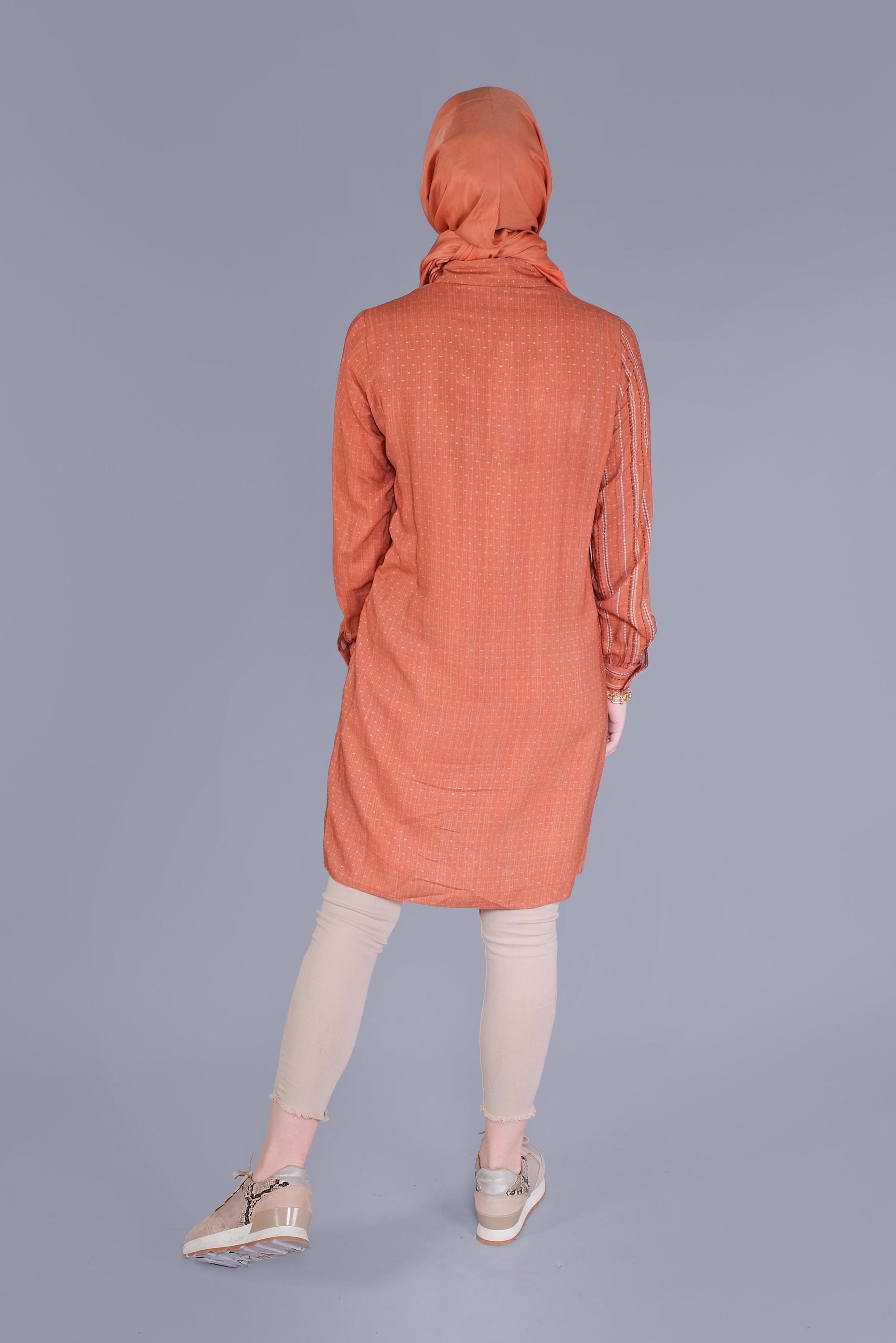 Tesettür giyim TURUNCU KOMBİNLİ ÇİZGİLİ TUNİK 41548 