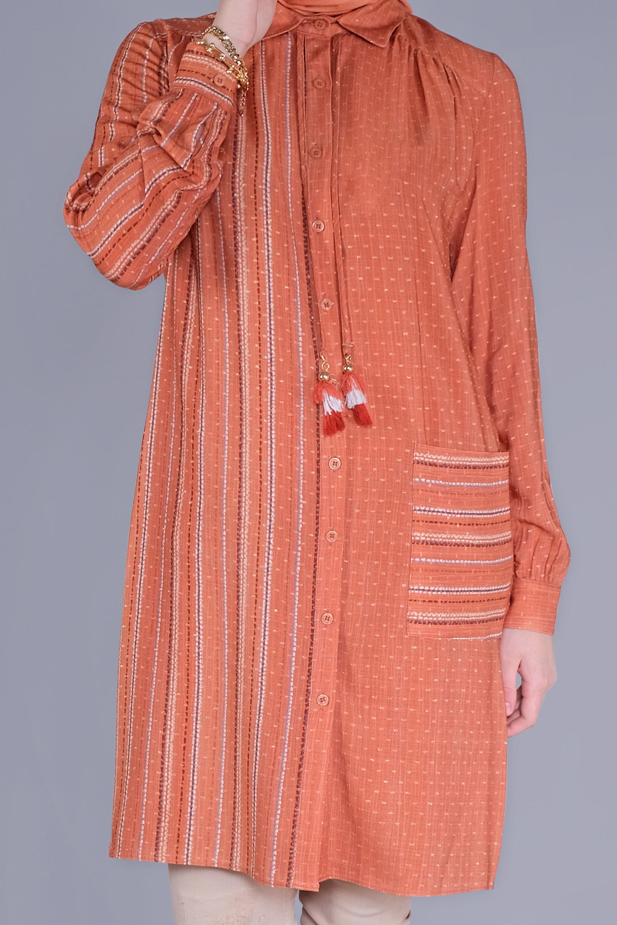 Tesettür giyim TURUNCU KOMBİNLİ ÇİZGİLİ TUNİK 41548 